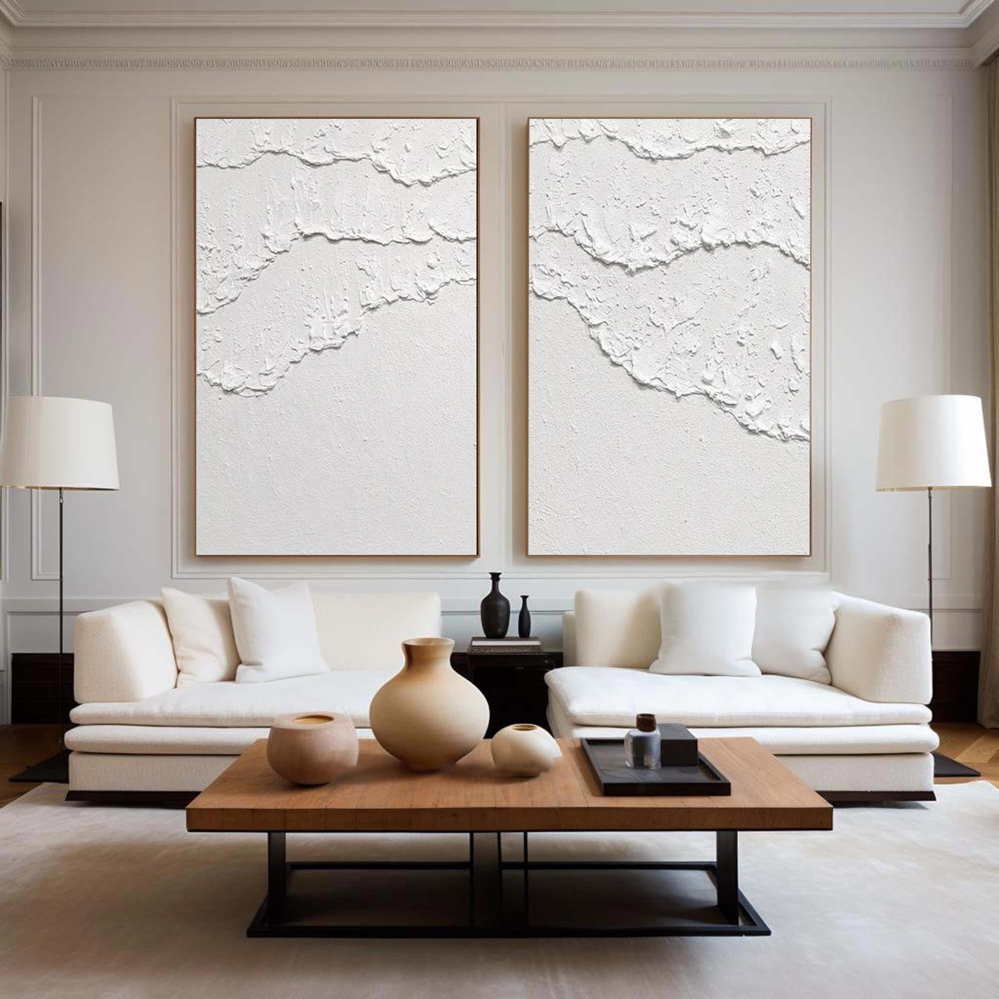 White Textured Wall Art Set for Living Room and Bedroom Decor #SP025