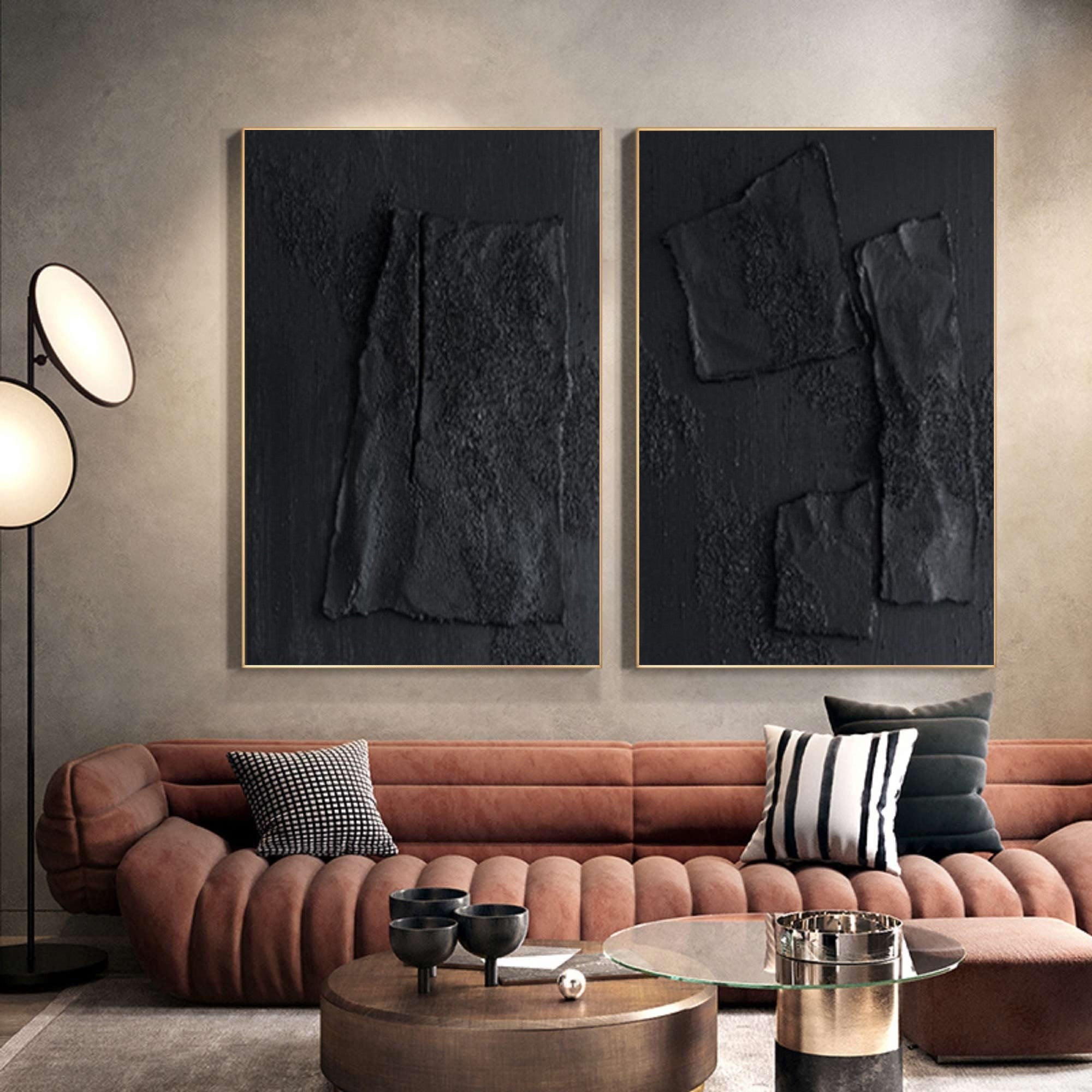 Textured Black Wall Art Set for Contemporary Home Decor #SP029