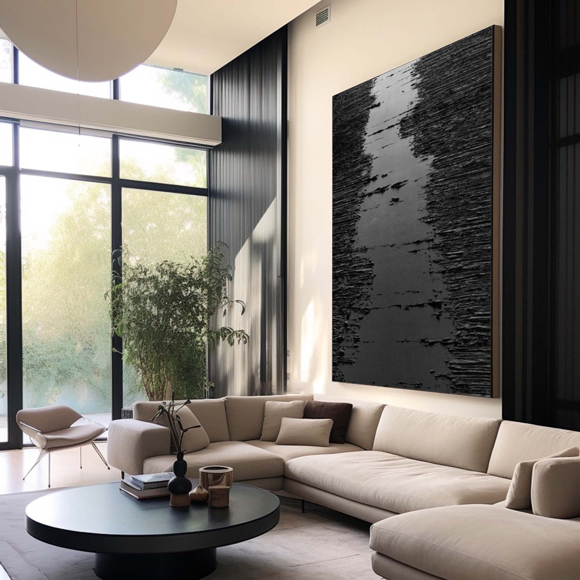 Homeproglobal Black Textured Wall Art for Modern Living Room and Bedroom Decor #SG042
