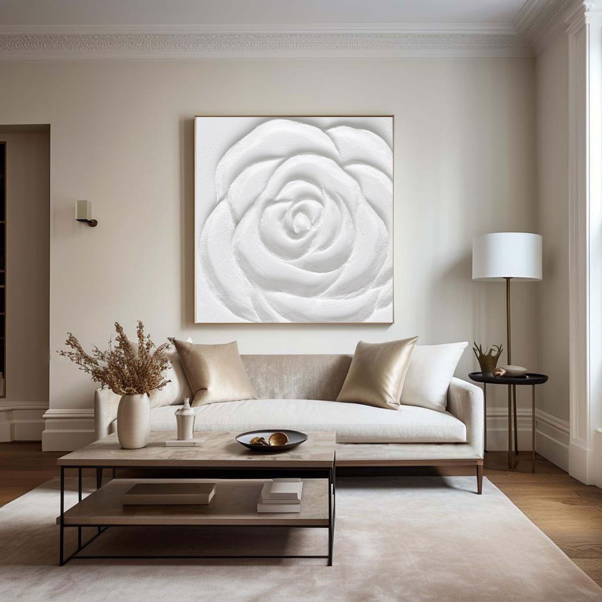 White Rose Textured Wall Art for Minimalist Modern Home Decor #SG215