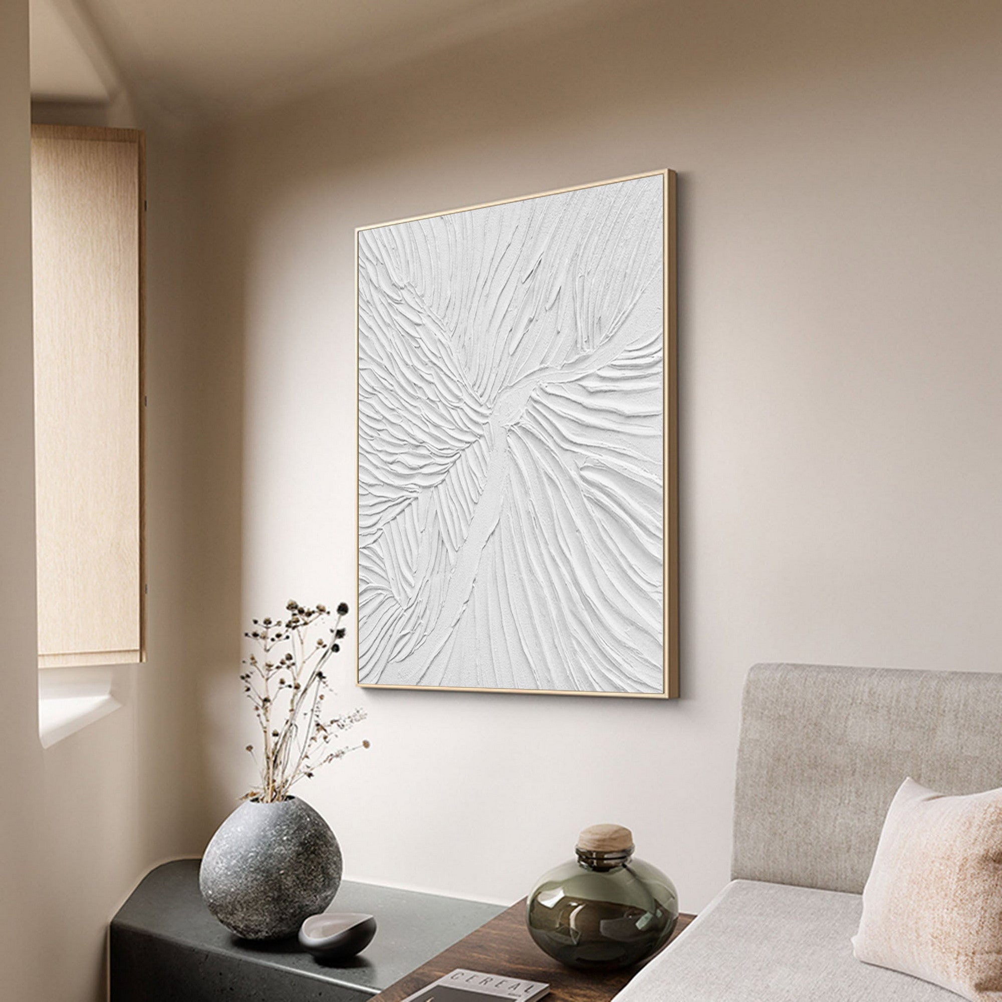 White Plaster Texture Wall Art for Living Room and Bedroom by Homeproglobal #SG077