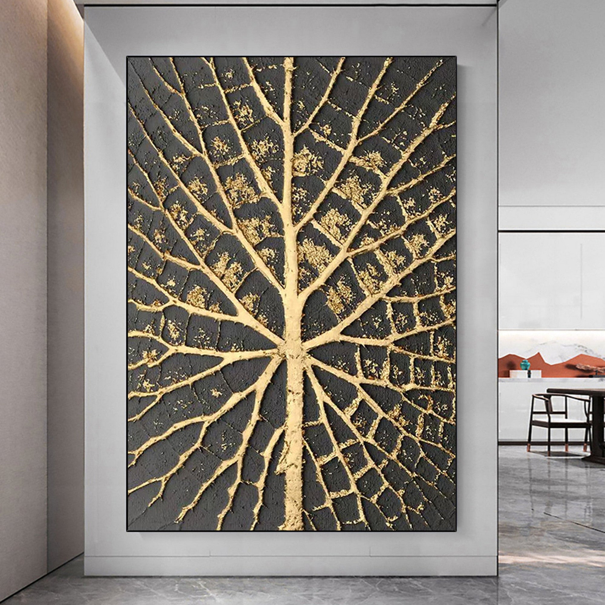 Plaster Art Textured Abstract Landscape with Metallic Accents for Living Room #SG027