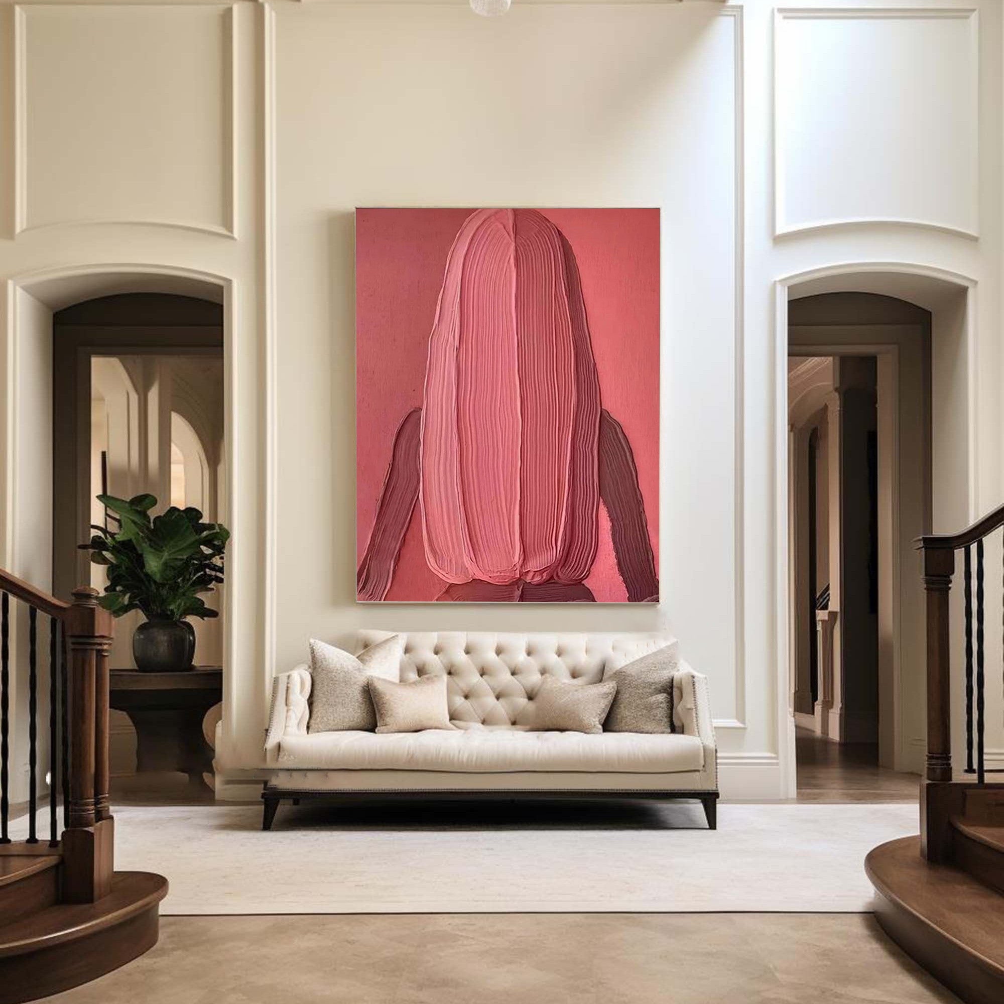 Bold Red Abstract Portrait Textured Wall Art for Modern Interiors #SG175