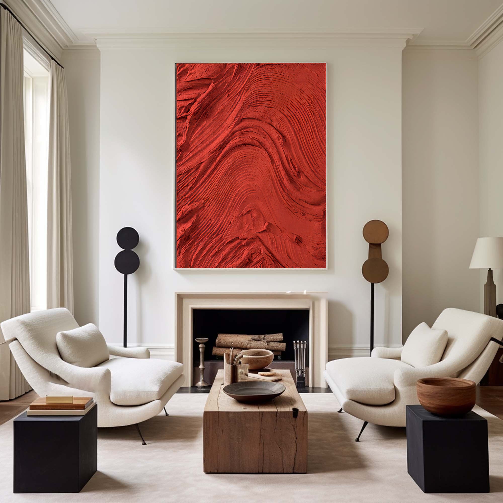 Red Textured Wall Art Abstract Painting for Living Room and Dining Area #SG006
