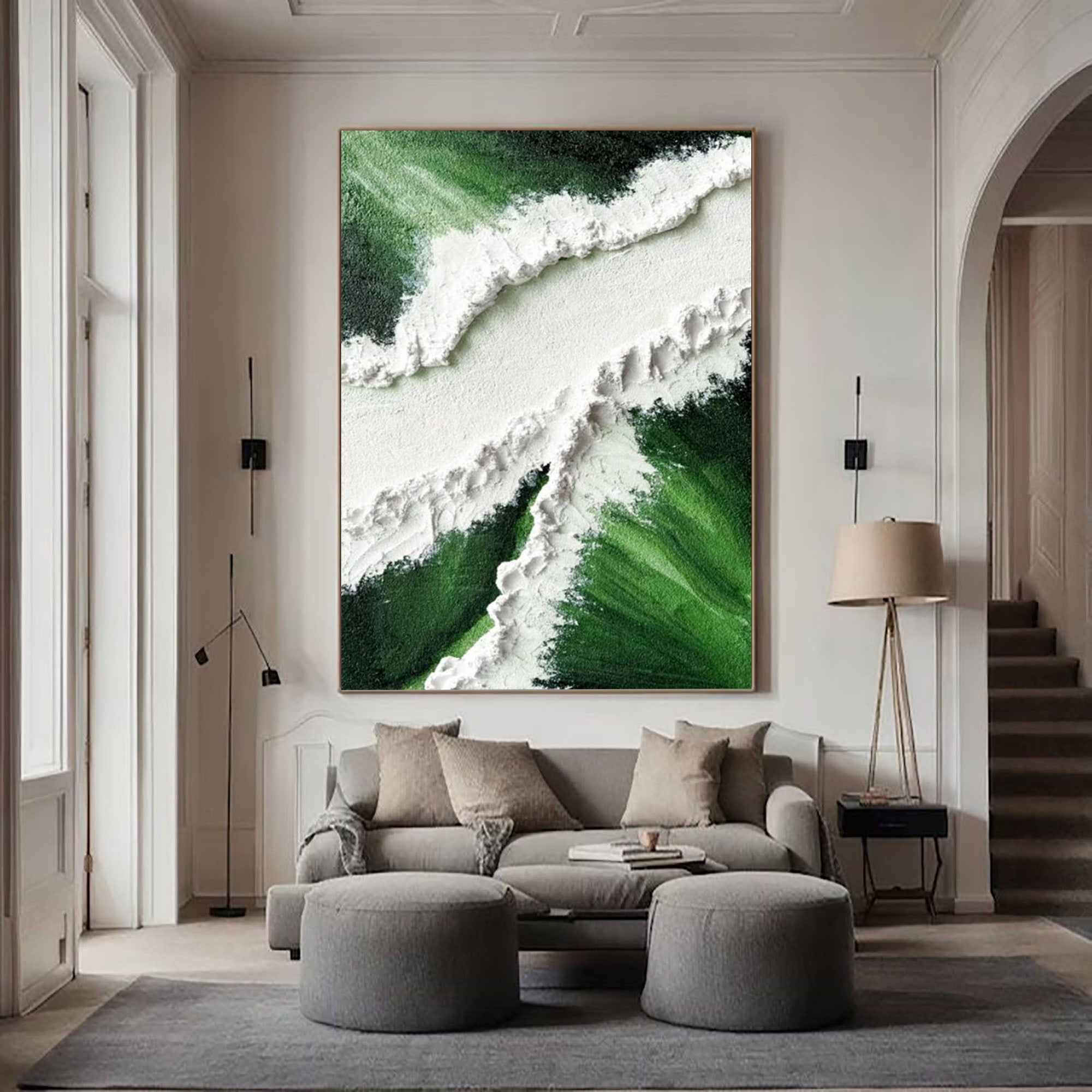 Green and White Textured Abstract Wall Art for Modern Living Spaces #SG163