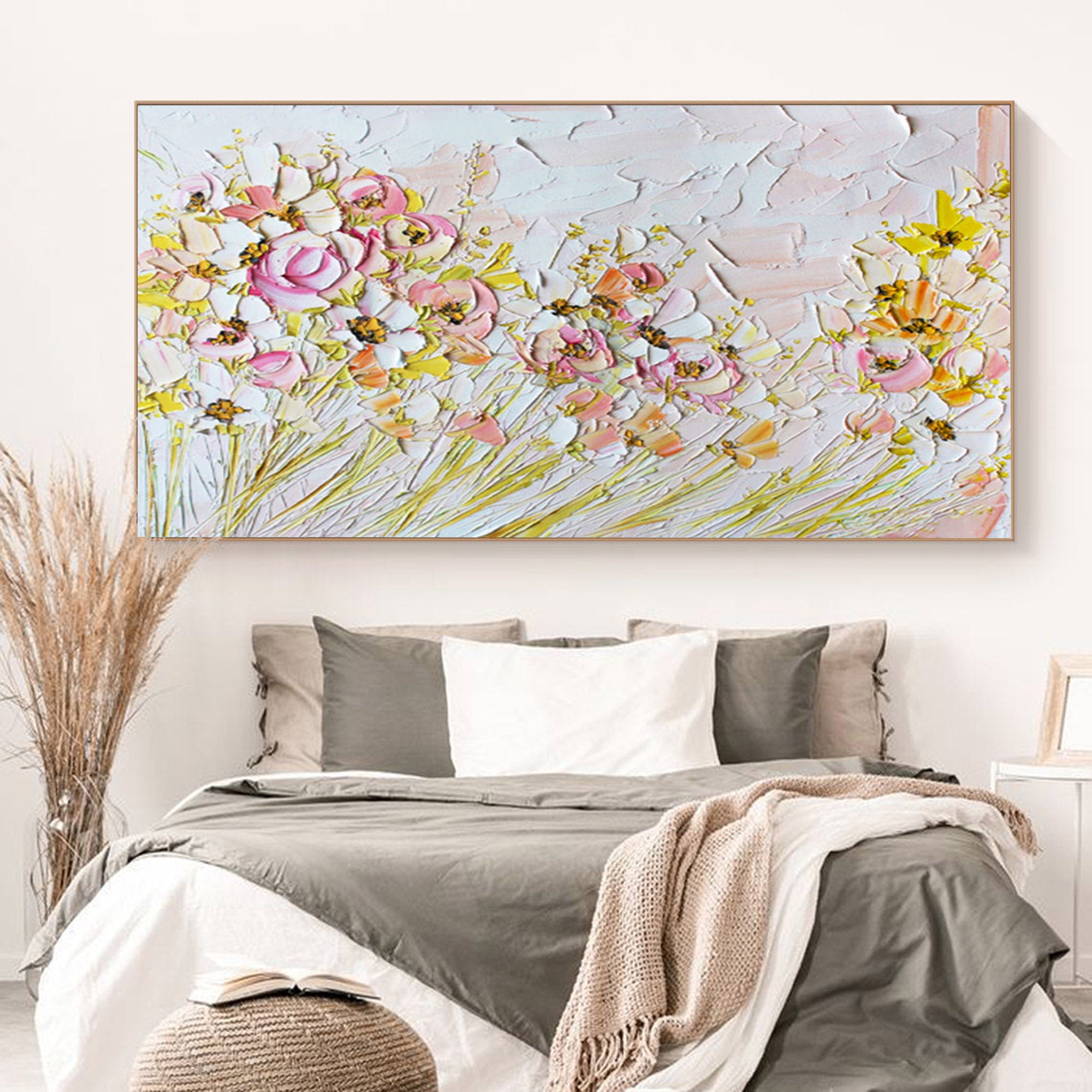 Homeproglobal Colorful Textured Floral Wall Art Painting for Modern Home Decor #SG049