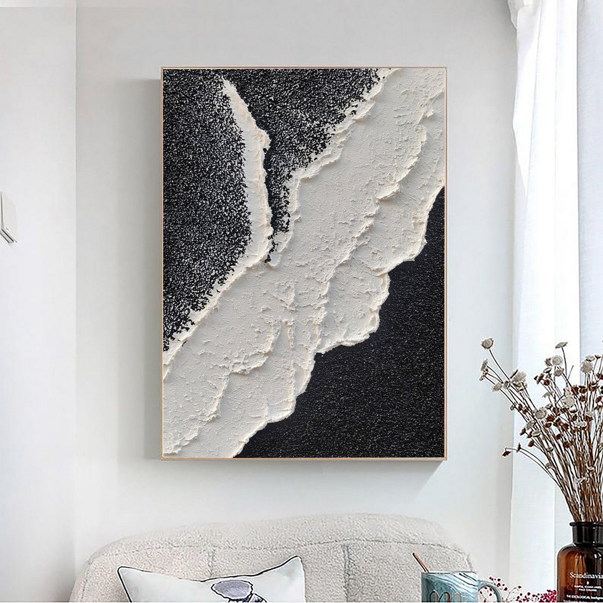 Textured Abstract Wall Art with Bold Black and White Elements for Modern Home Decor #SG030
