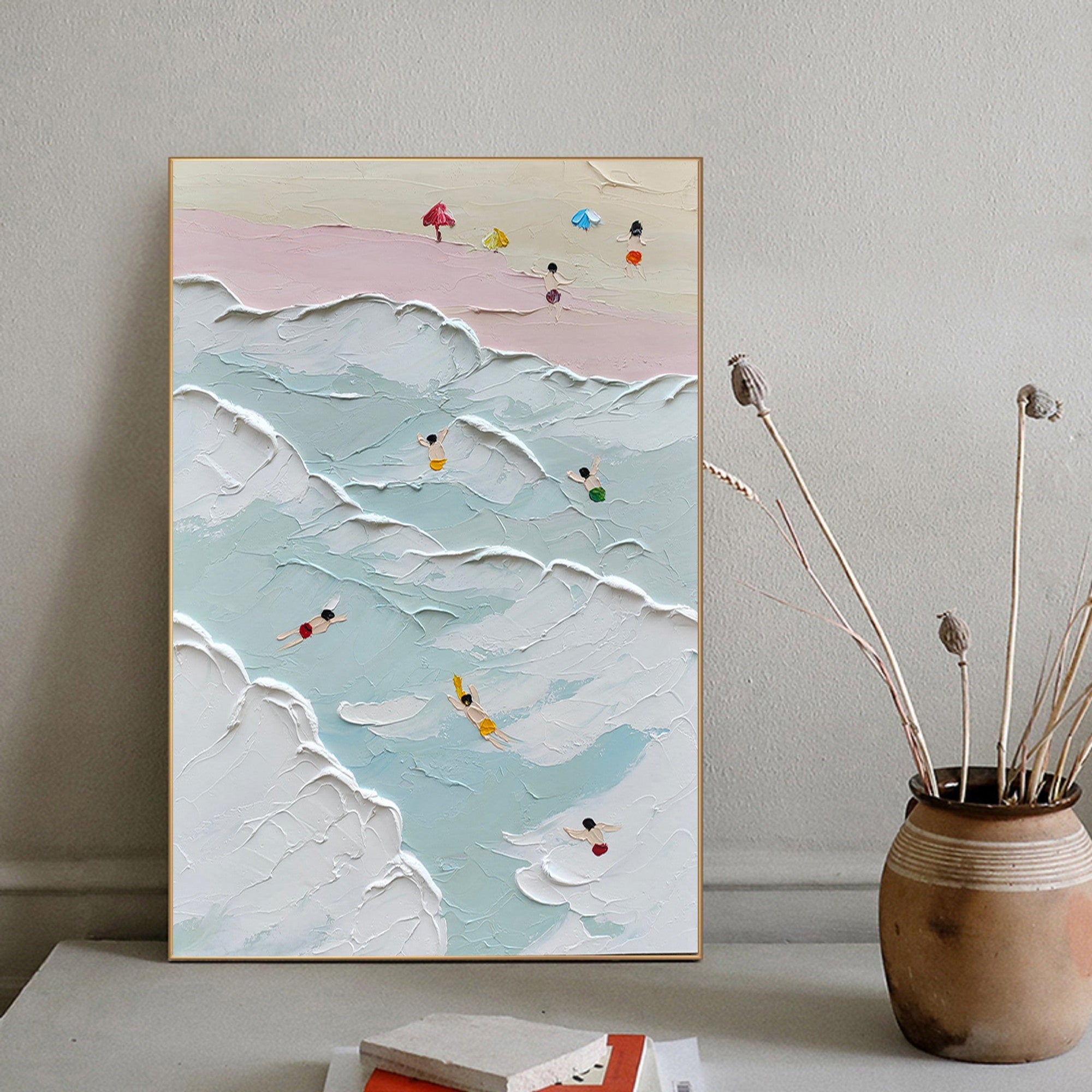 Beach and Ocean Scene Plaster Texture Wall Art for Coastal Home Decor #SG178