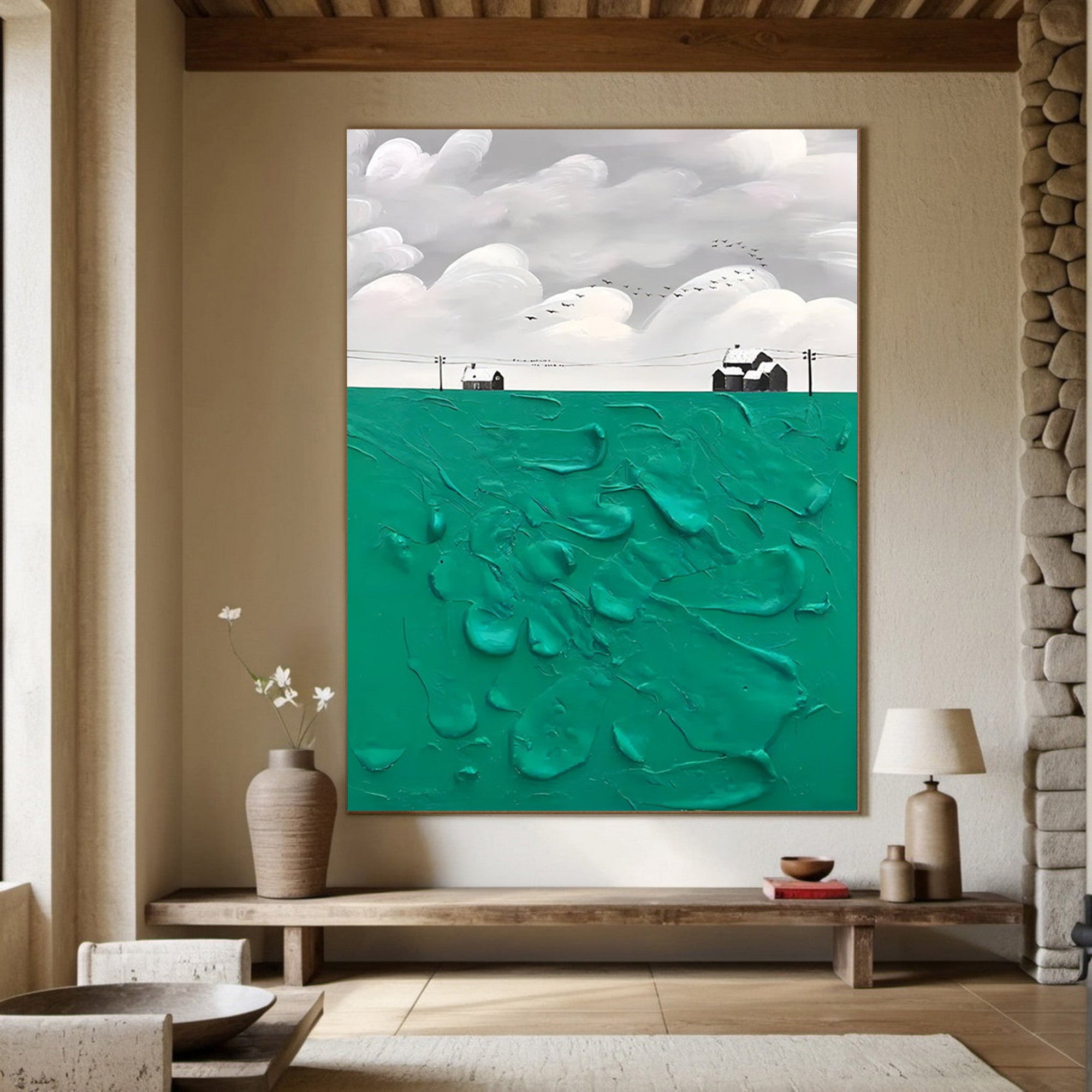 Rural Landscape Textured Wall Art with Green Fields for Modern Interiors #SG199