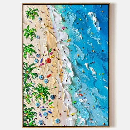 Colorful Beach Scene Textured Wall Art for Modern Coastal Living Spaces #SG204