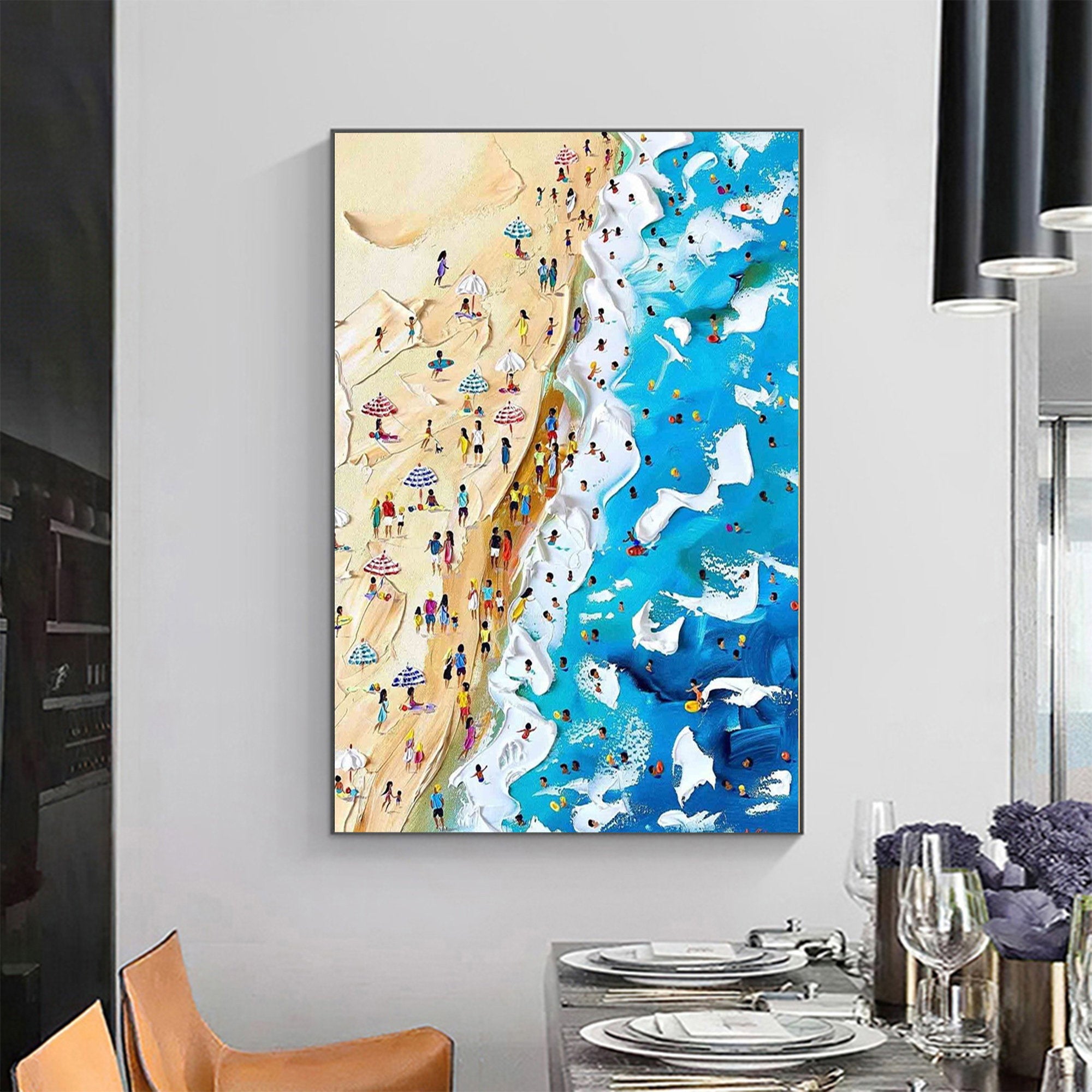 Colorful Beach Scene Textured Wall Art for Modern Coastal Living Spaces #SG203
