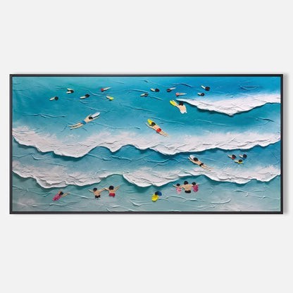 Textured Ocean Scene Wall Art with Swimmers for Coastal and Modern Decor #SG188