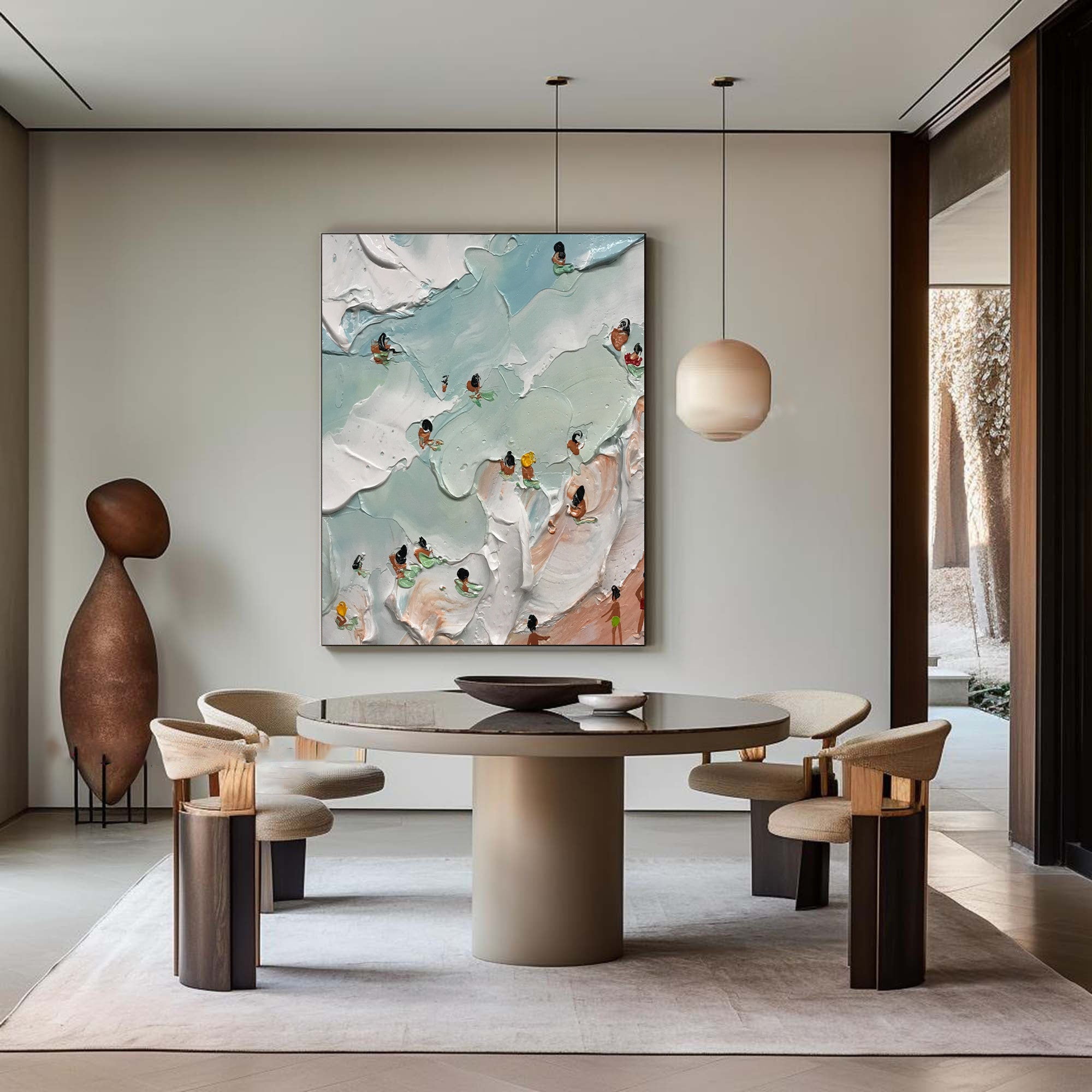 Beach Textured Wall Art with Swimmers for Modern Coastal Interiors #SG212