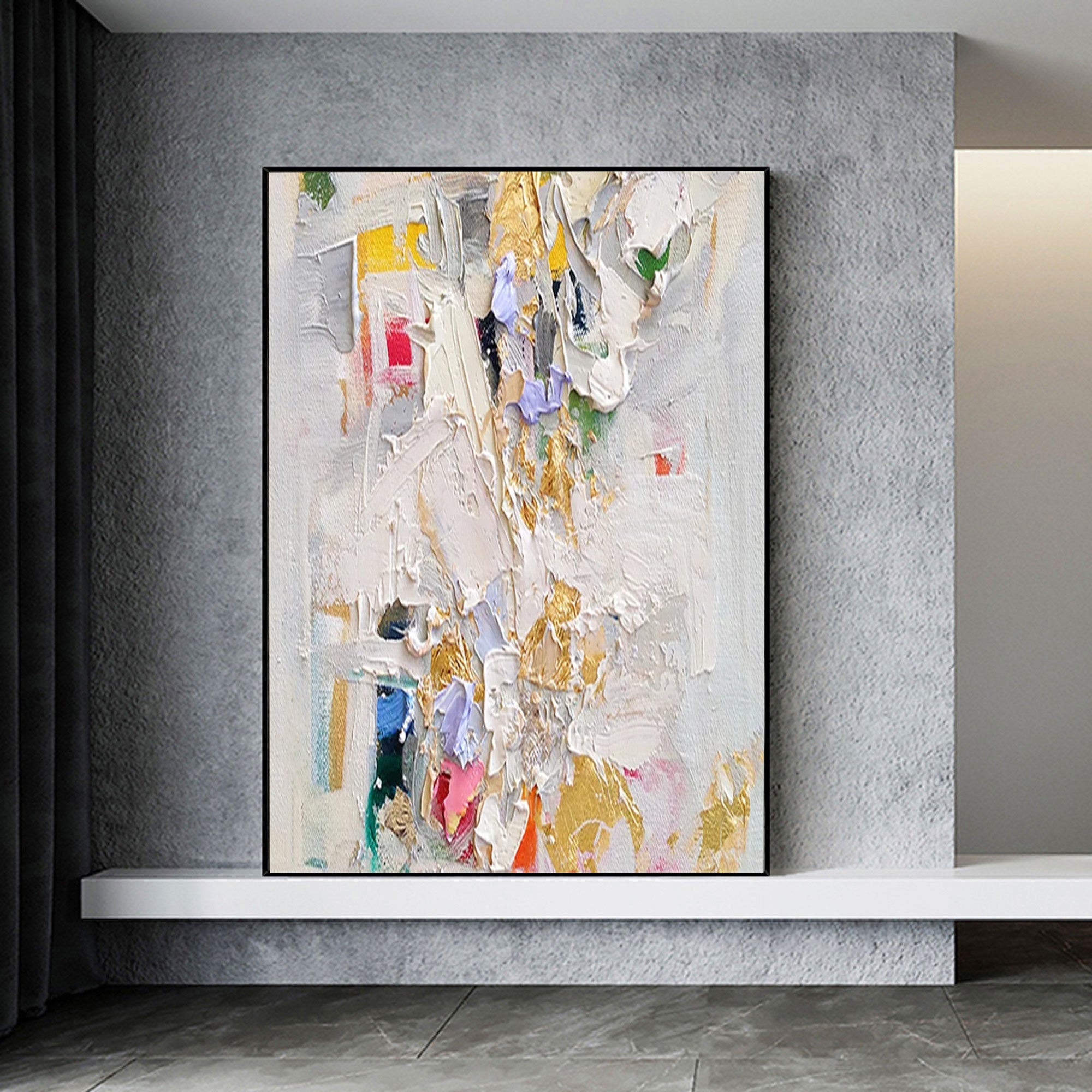 Big Textured Abstract Colorful Wall Art for Contemporary Living Room Decor #CA004