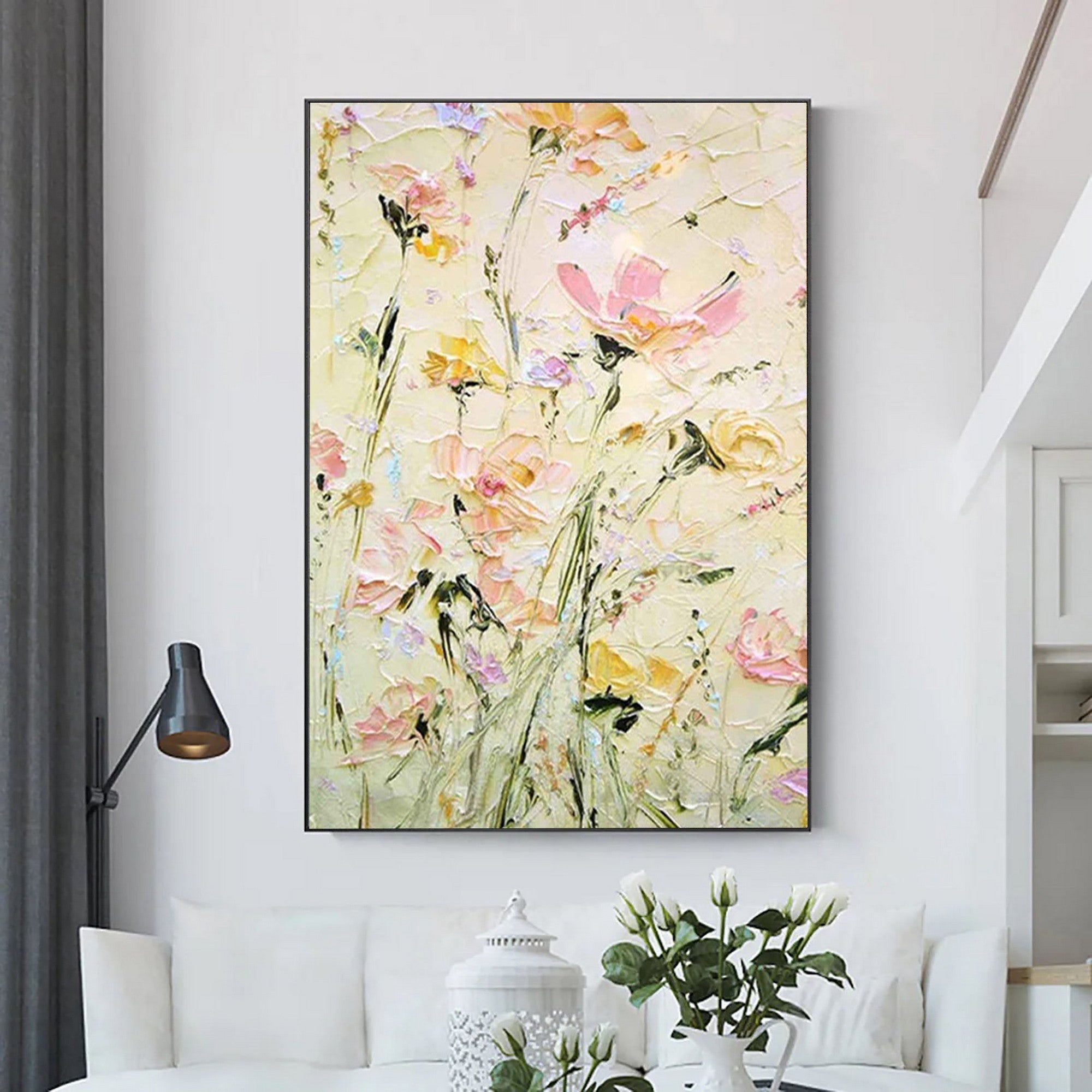 Colorful Textured Floral Painting for Home Interior Decor #CA011