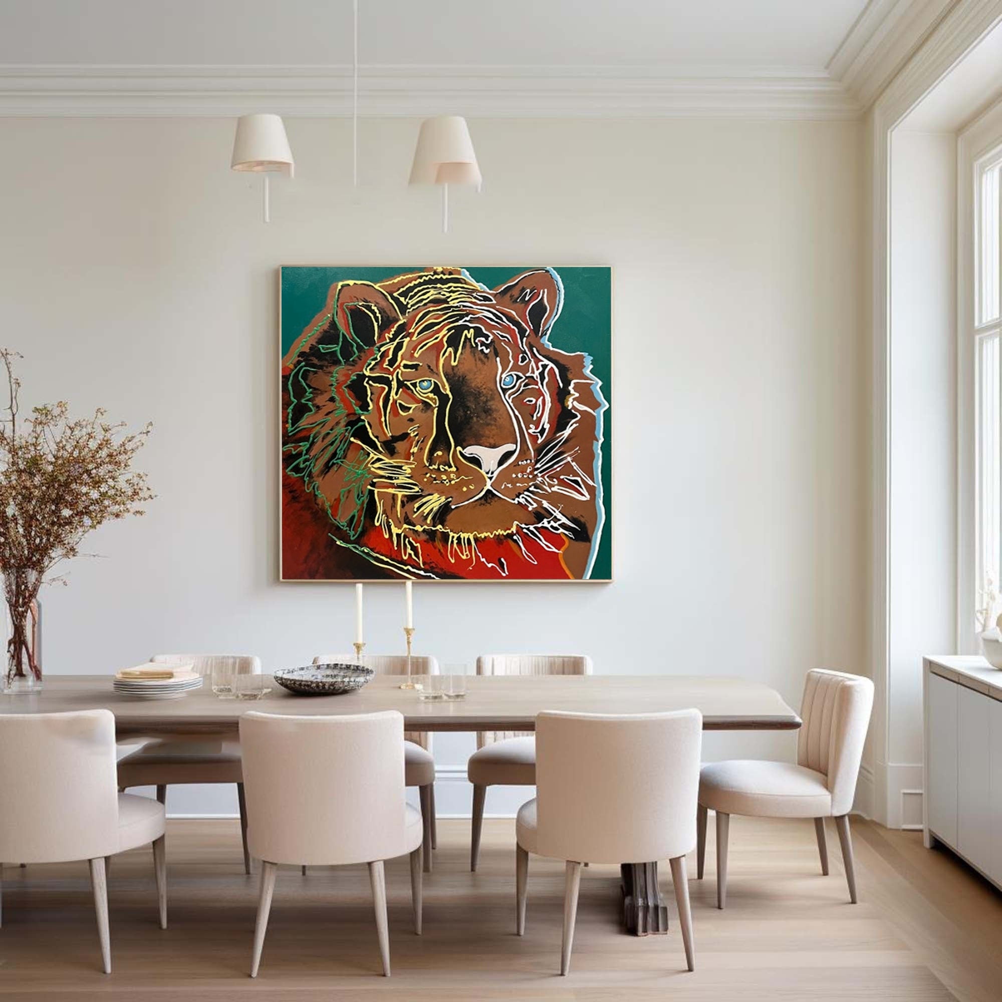 Pop Art Tiger Painting for Bold Contemporary Living Room Decor #AW03