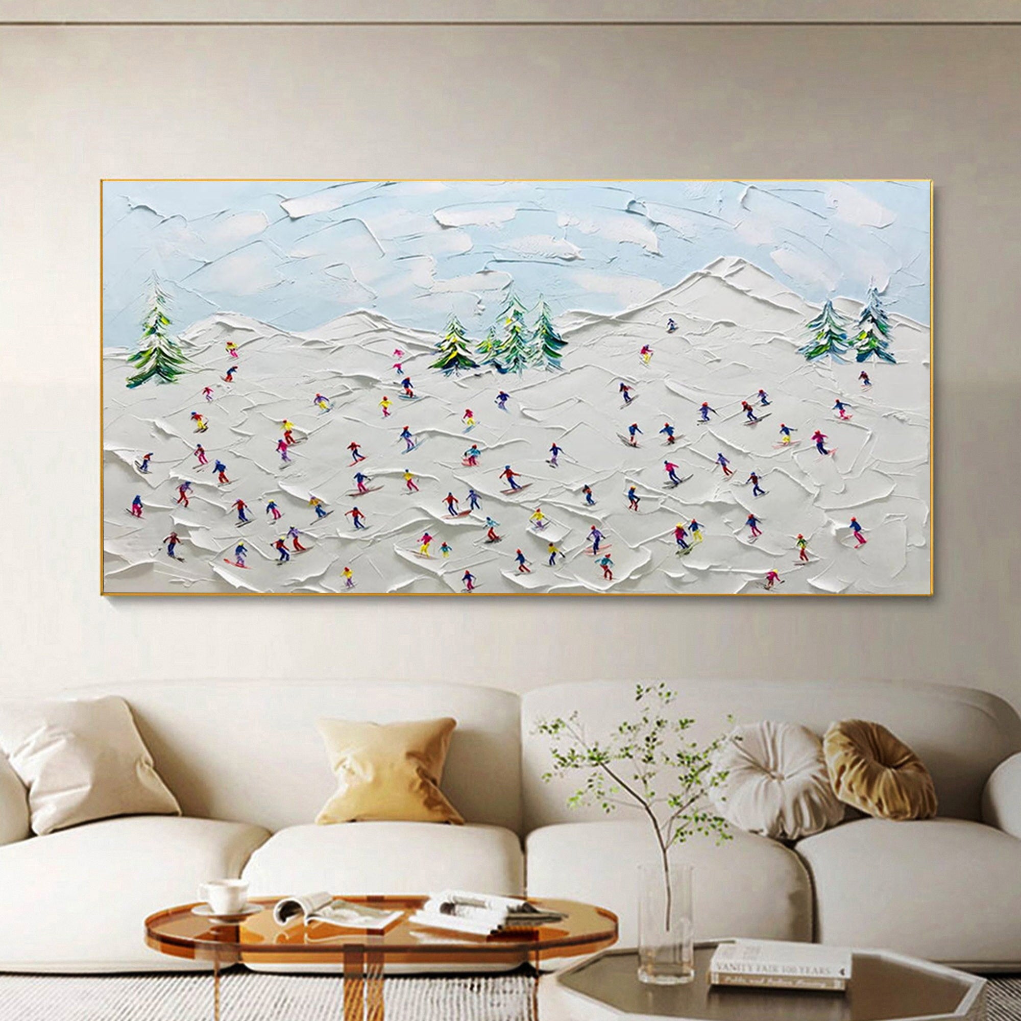 Winter Skiing Textured Artwork for Modern Living Room and Seasonal Decor #SG190