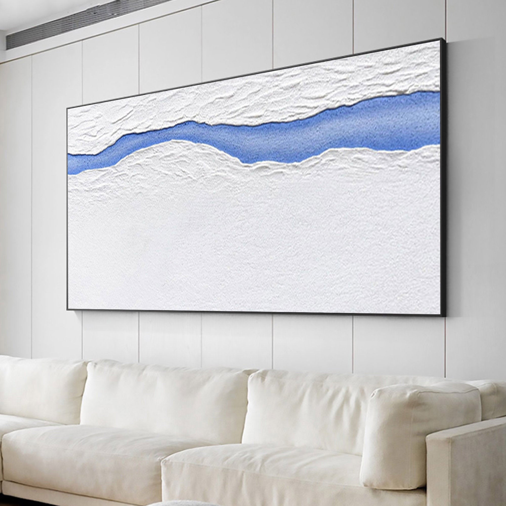 Abstract Minimalist Blue and White Textured Wall Art for Modern Living Spaces #SG152