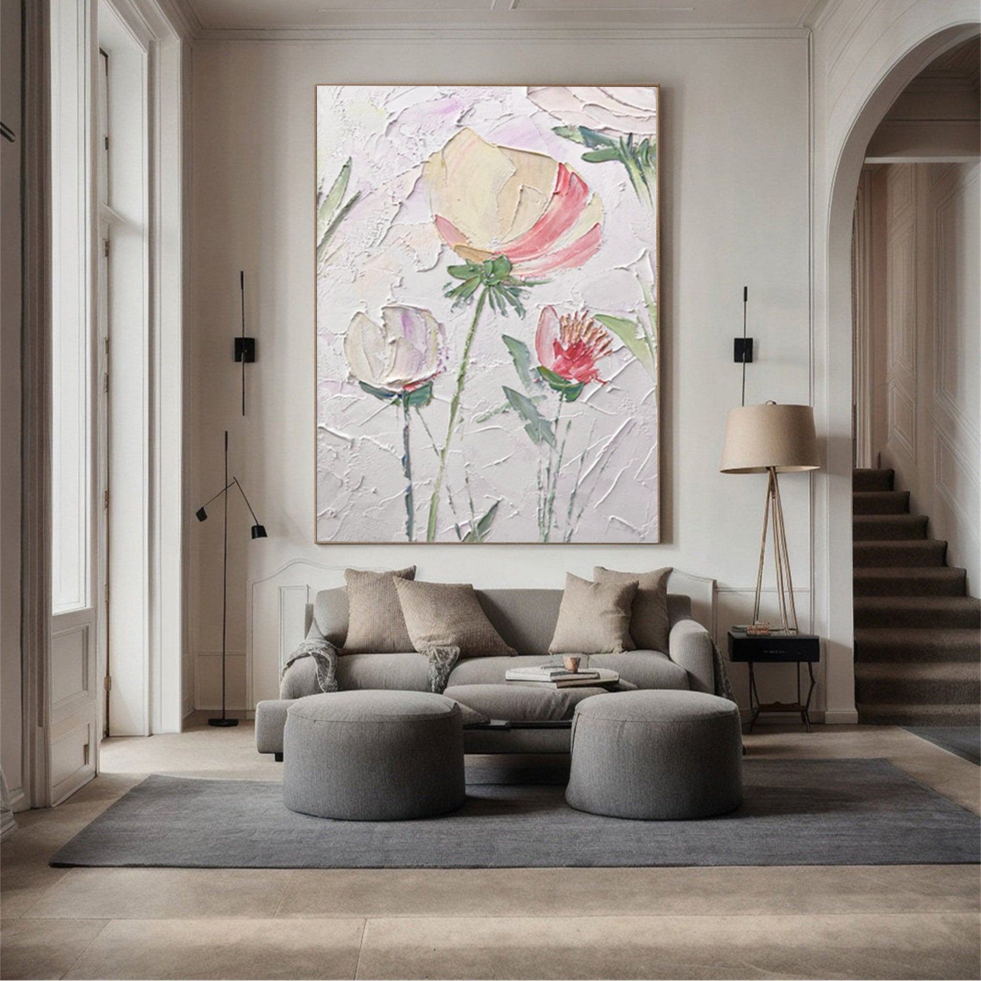 Homeproglobal Textured Wall Art with Colorful Rose Design for Elegant Home Decor #SG048