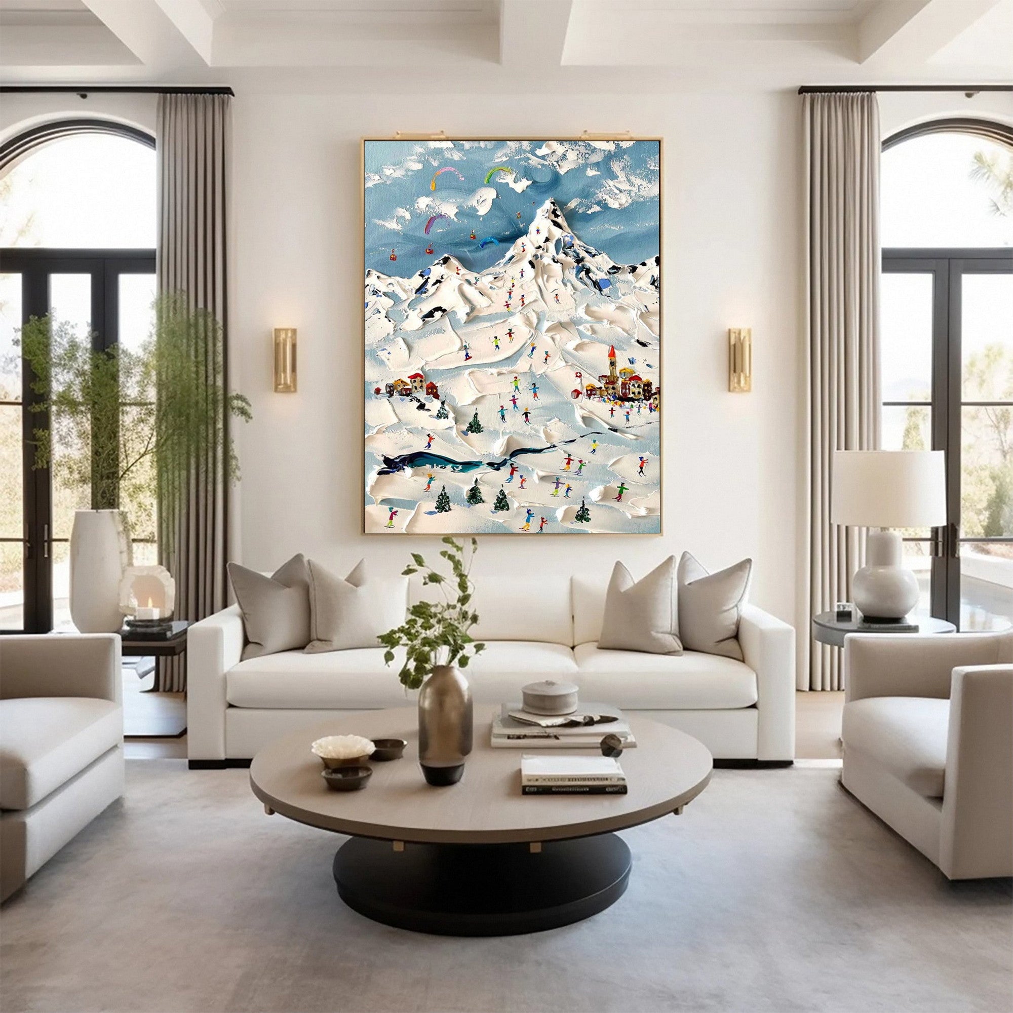 Winter Ski Resort Textured Wall Art for Large Canvas Holiday Decor #SG202