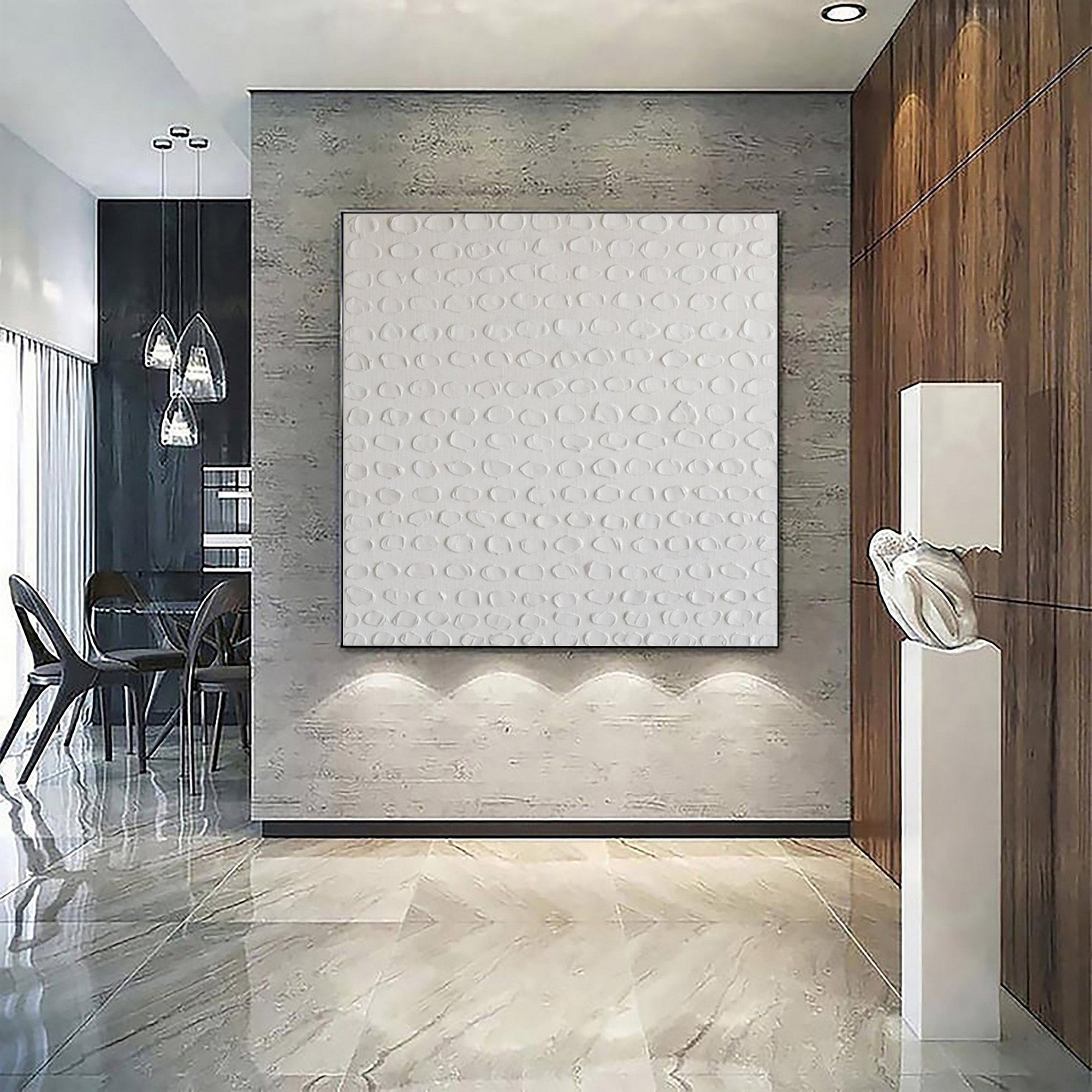 Homeproglobal White Textured Plaster Wall Art for Modern Home Decor #SG059