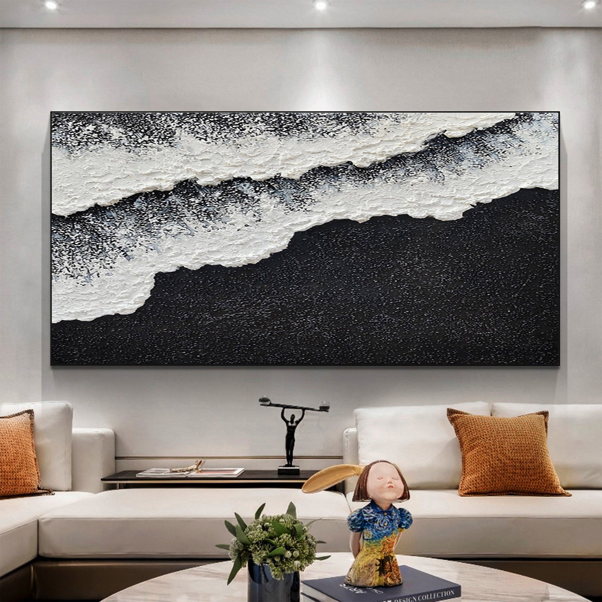 Homeproglobal Black and White Plaster Texture Wall Art for Modern Home Decor #SG067