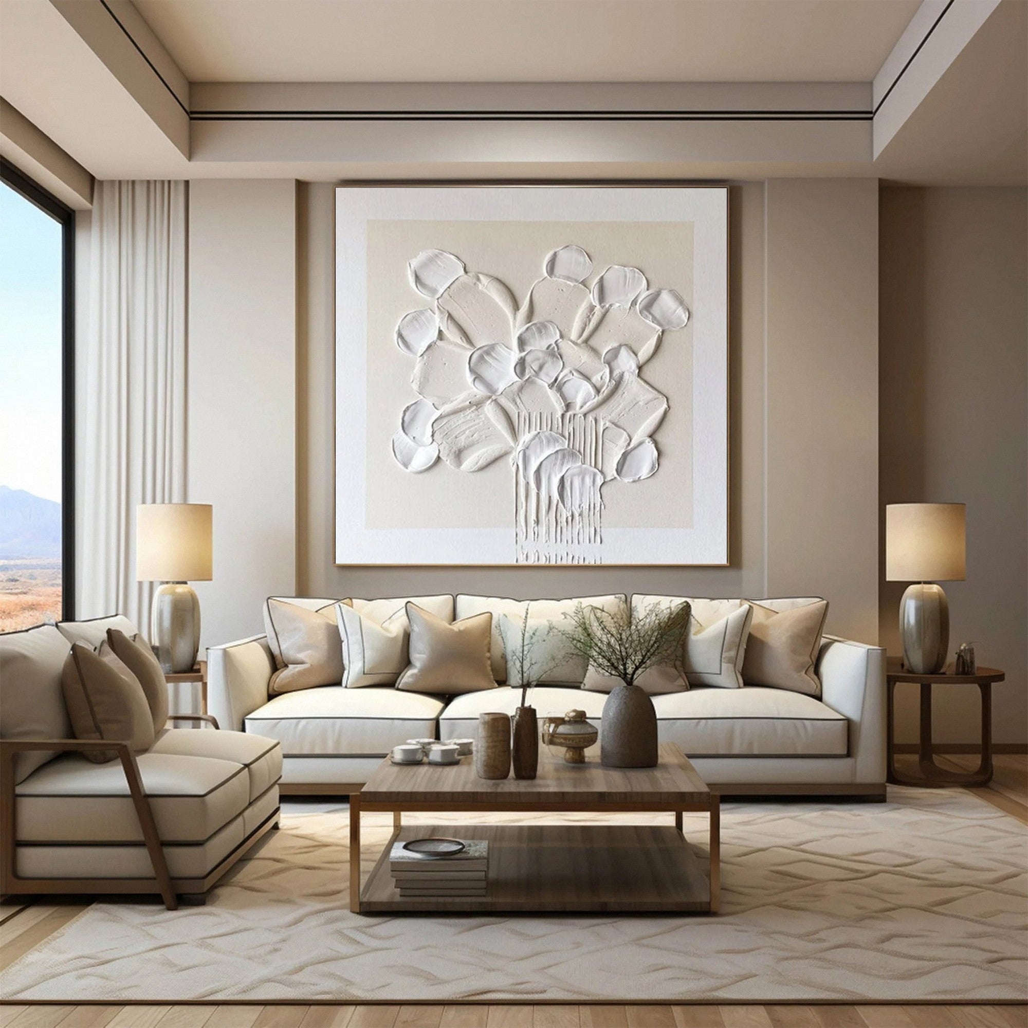 White Plaster Texture Wall Art for Living Room and Bedroom by Homeproglobal #SG164