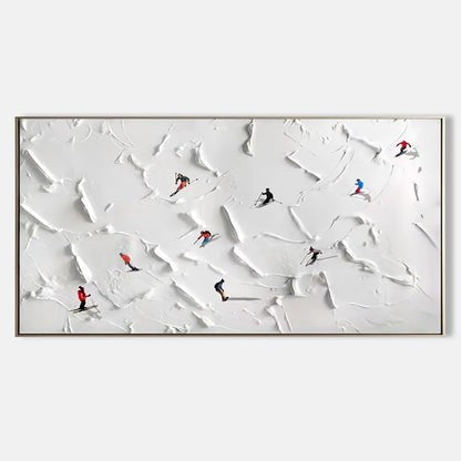 Textured Skiing Scene Horizontal Wall Art for Modern Winter-Themed Decor #SG094