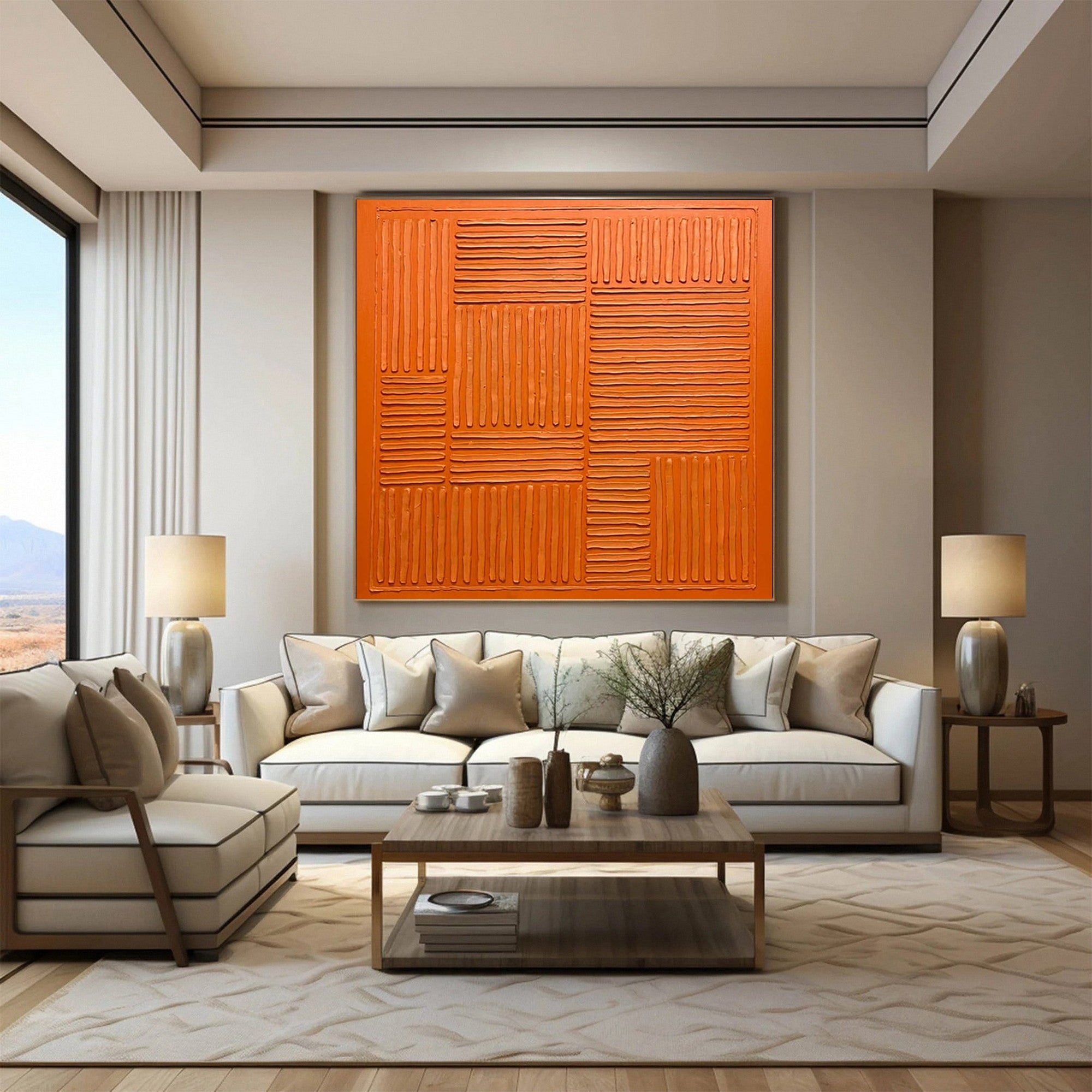 Textured Abstract Orange Wall Art for Modern Minimalist Spaces #CA001