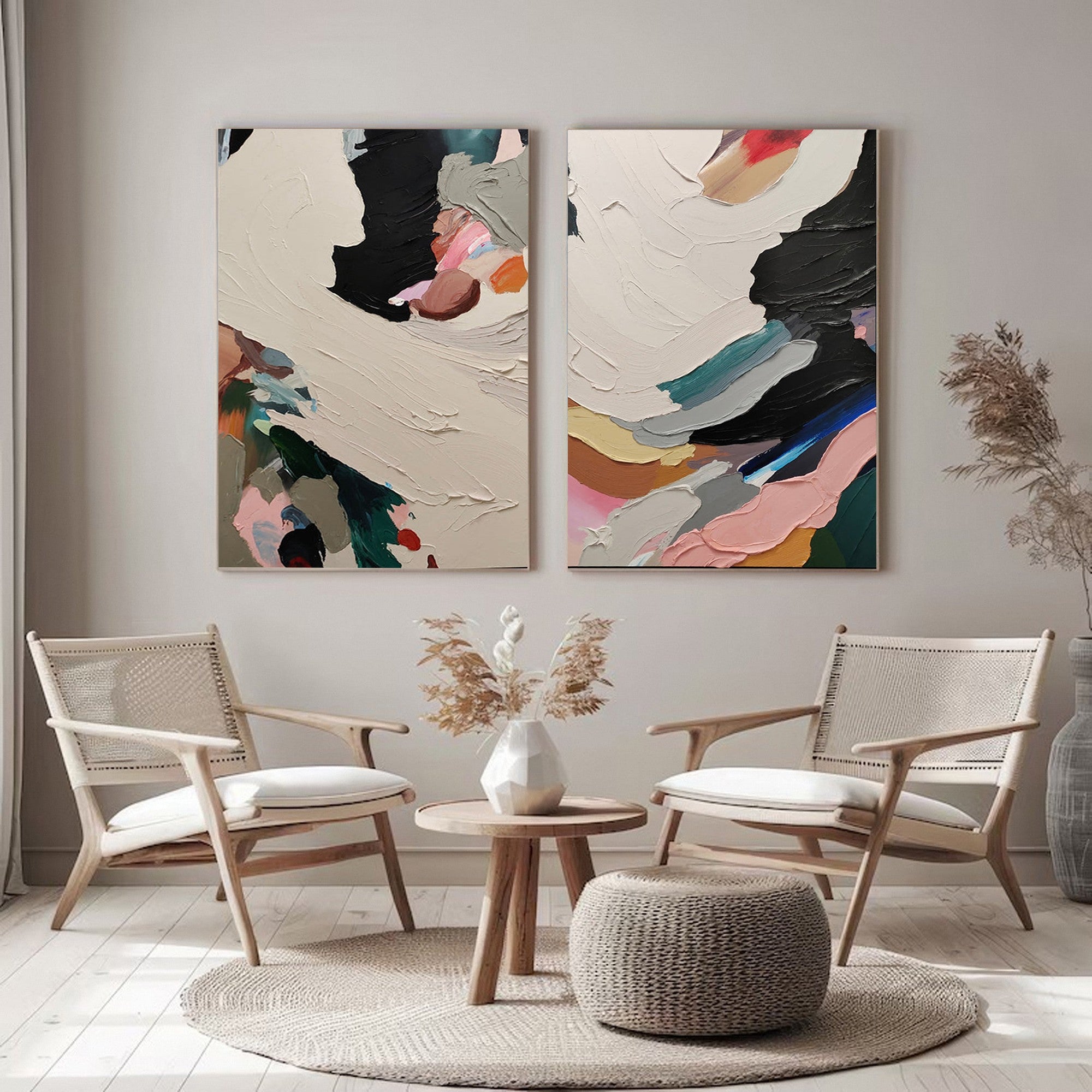 Abstract Colorful Textured Wall Art Set for Contemporary Living Room Decor #CA039