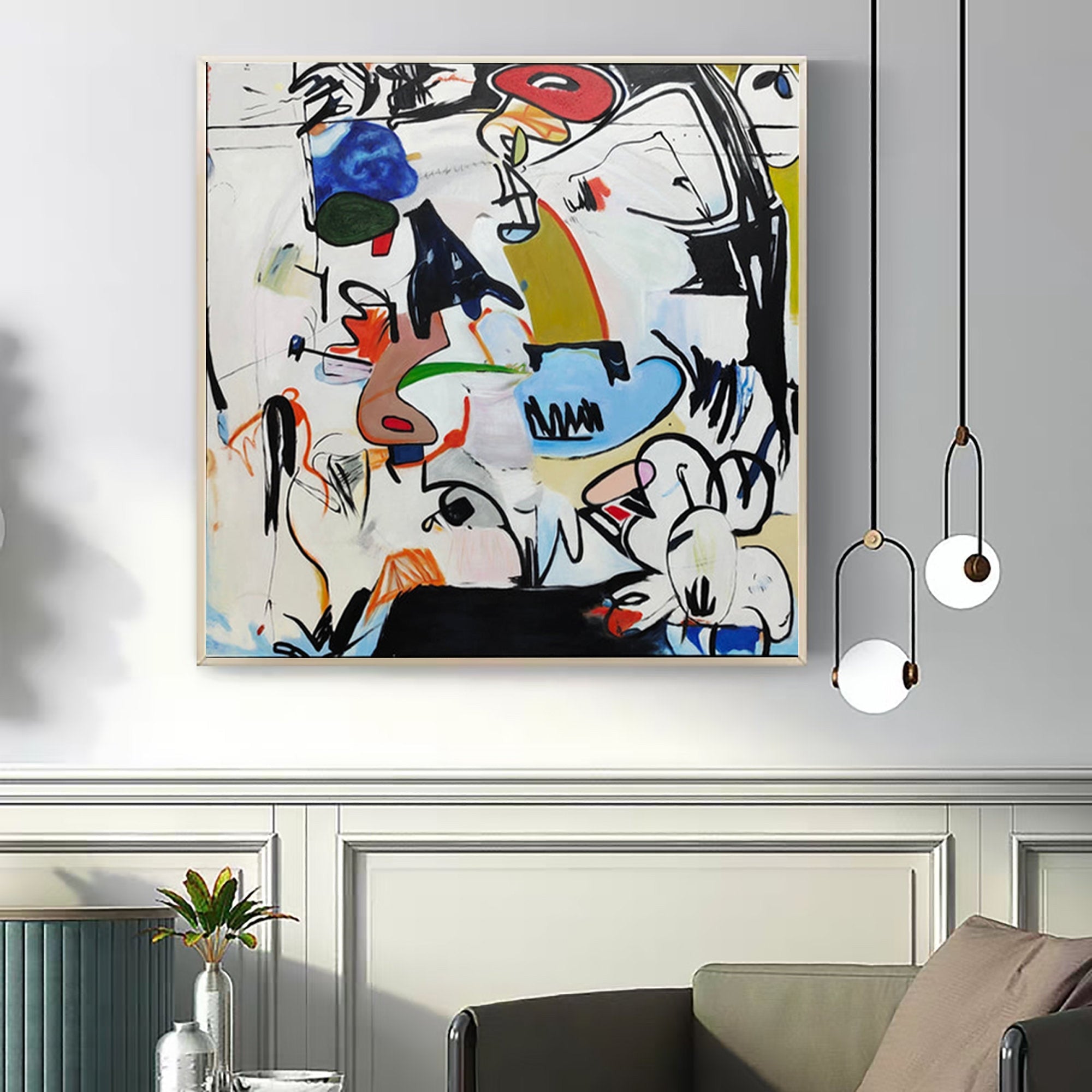 Large Abstract Wall Art with Bold Graffiti for Contemporary Home Decor#GA009