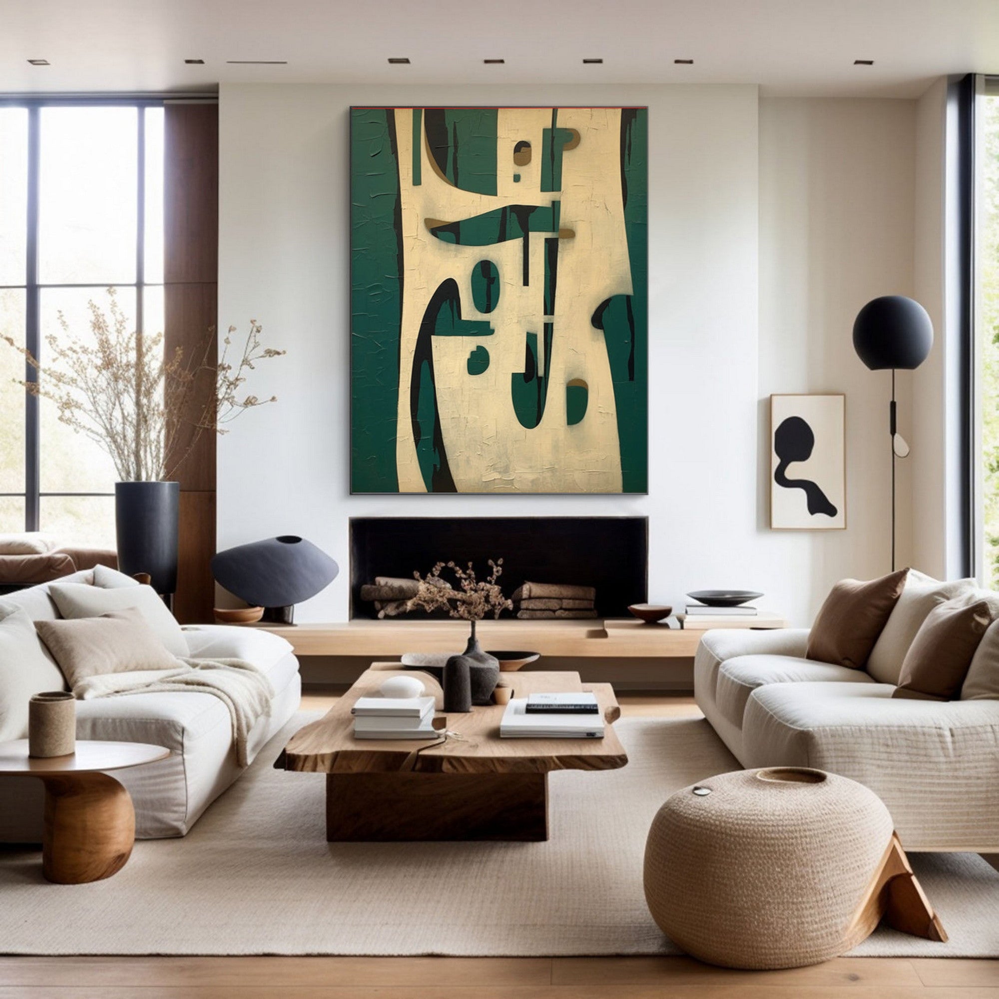 Wabi Sabi Wall Art Abstract Green and Beige Design for Contemporary Home Decor #TX227