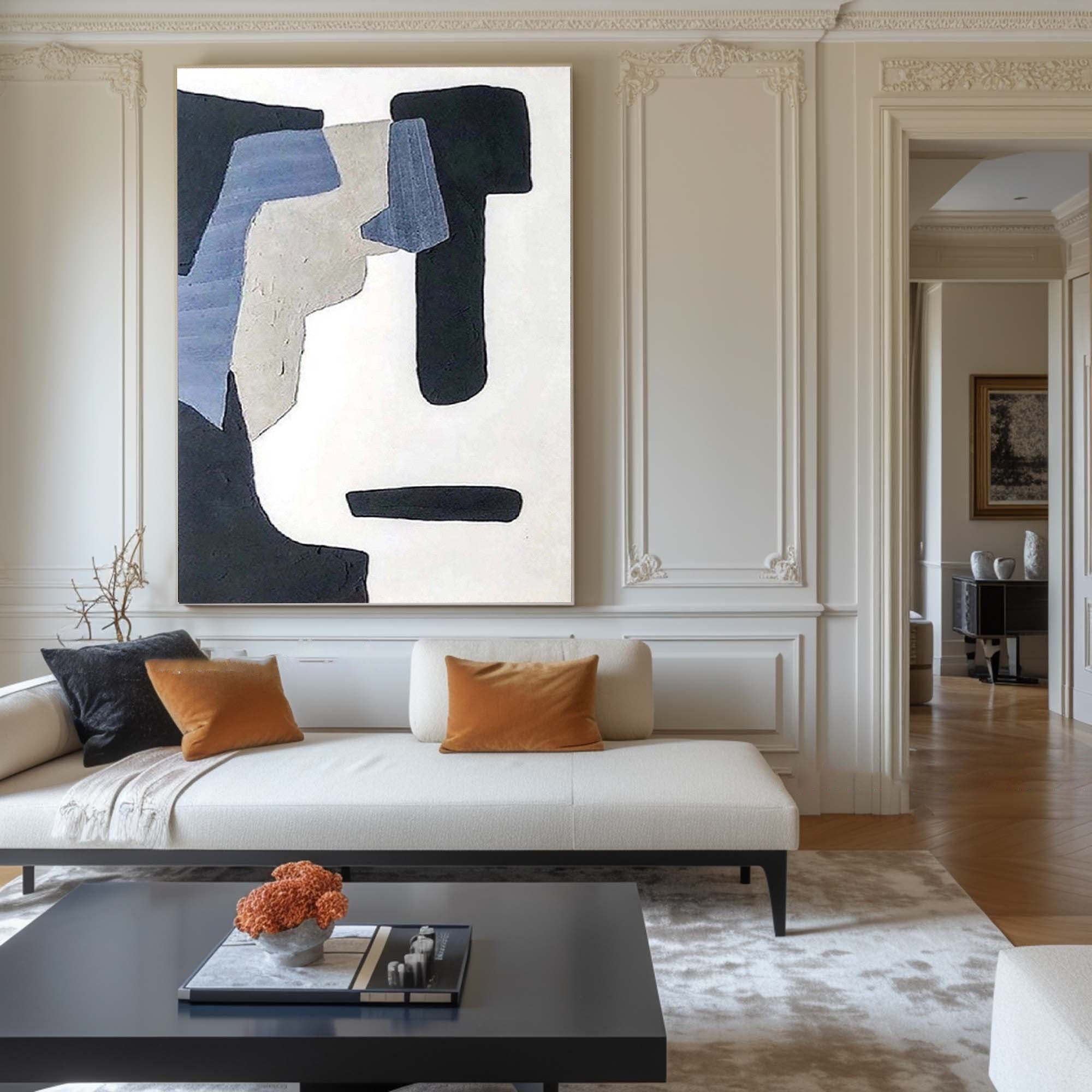 Wabi Sabi Wall Art Abstract Design with Blue and Black Accents for Contemporary Home Decor #TX232