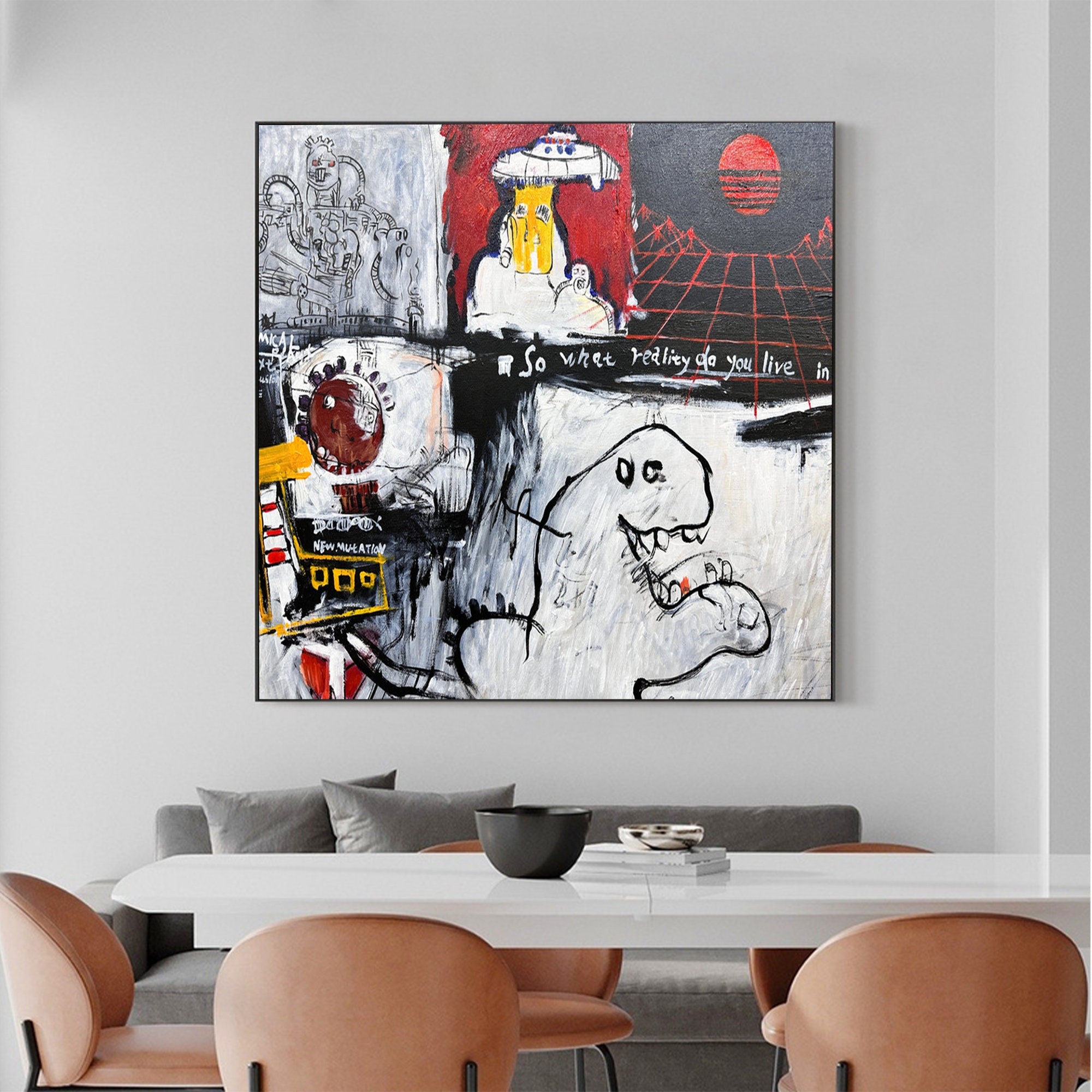 Abstract Graffiti Hand Painted Art with Dystopian Themes for Creative Wall Decor #GA030