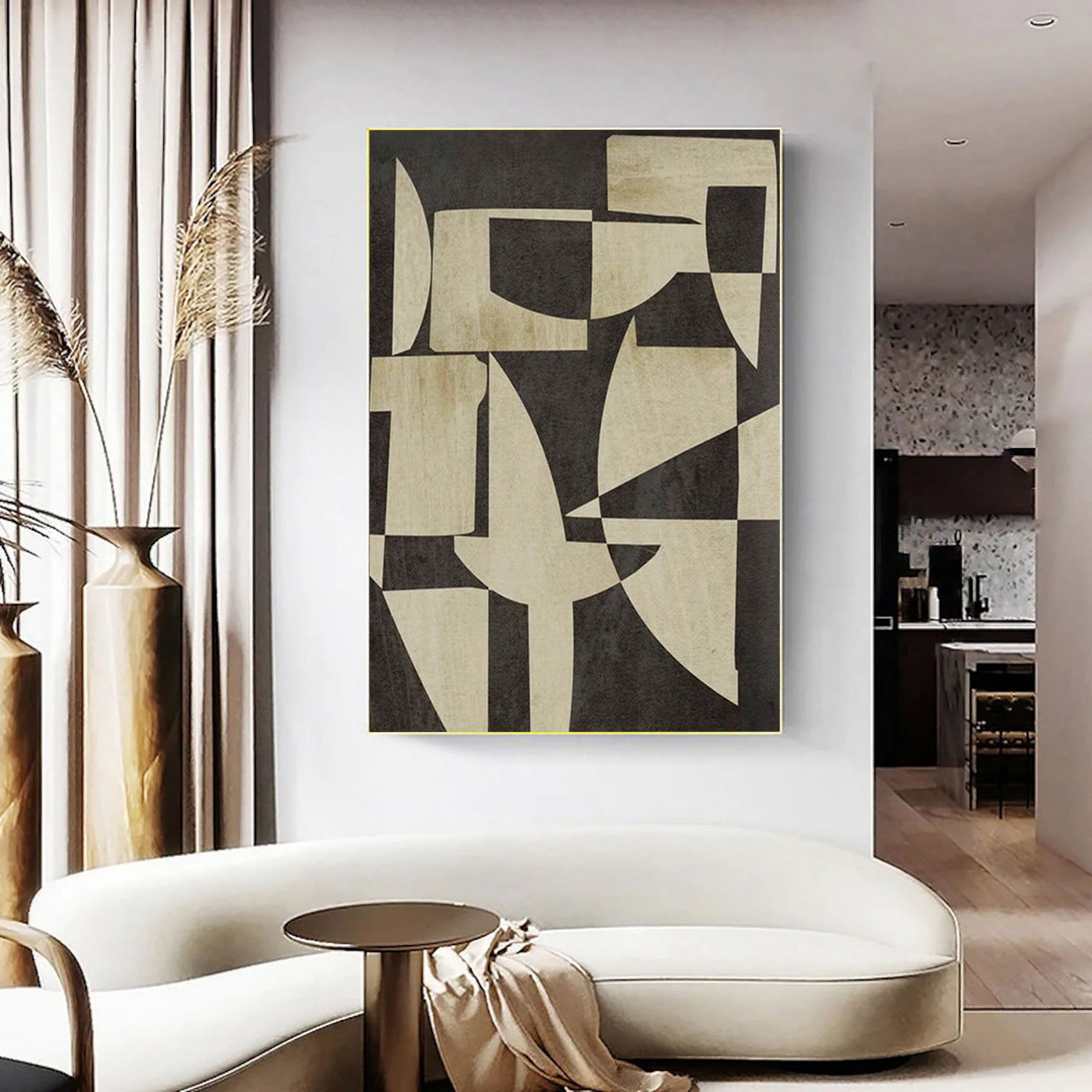 Wabi Sabi Wall Art Abstract Geometric Textured Canvas for Modern Home Decor #TX224