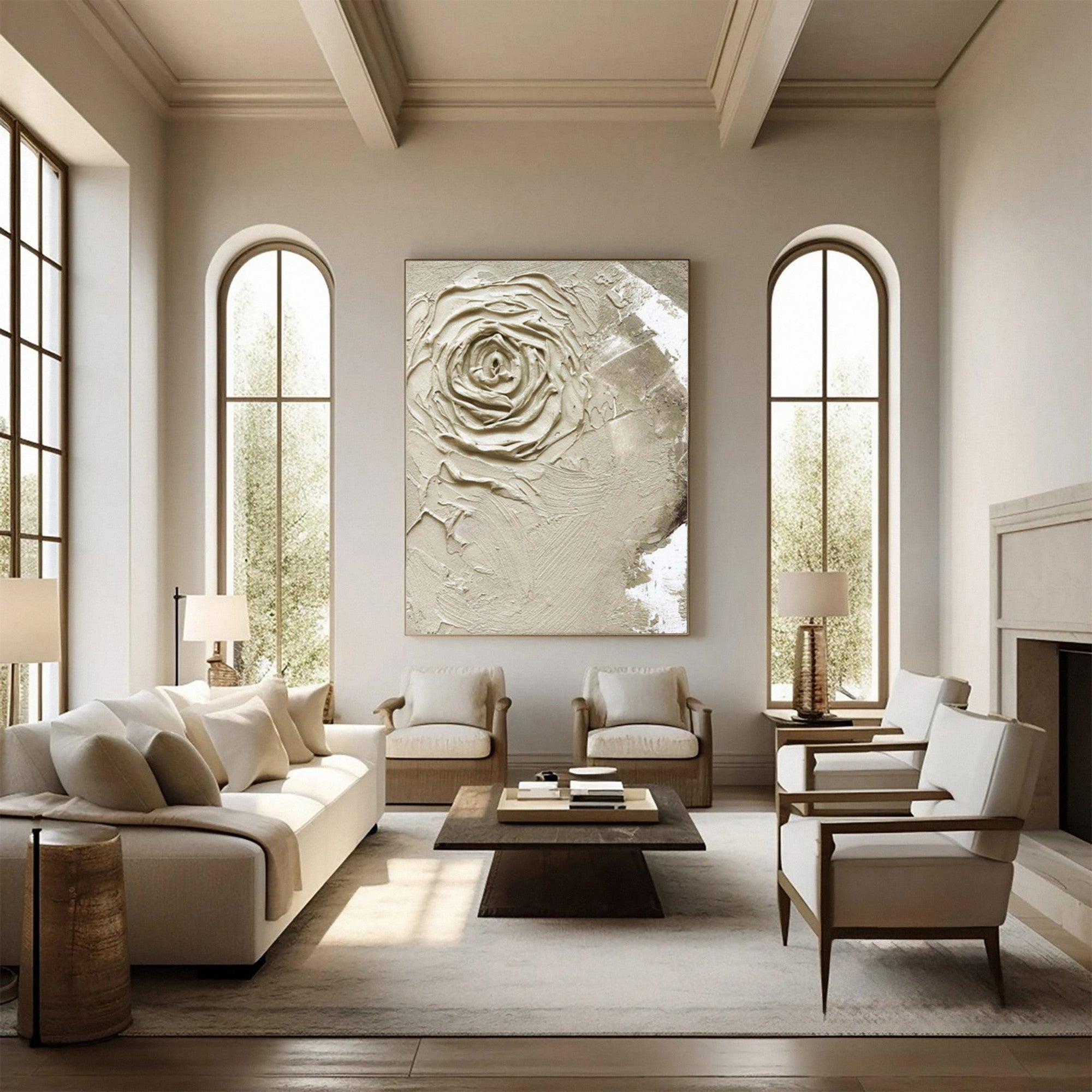 WabiSabi Textured Floral Artwork with Rose Design for Contemporary Wall Decor #TX220