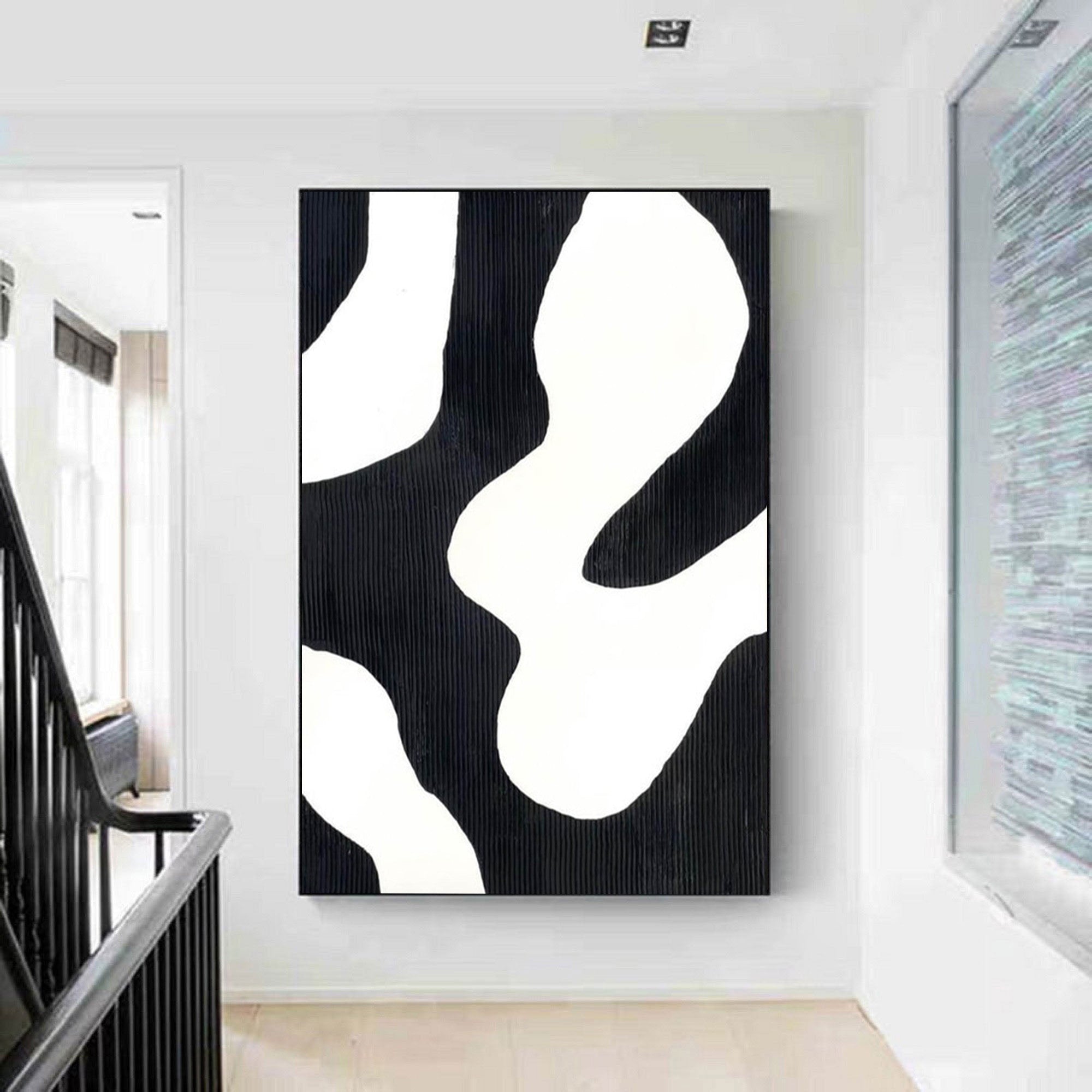 Wabi Sabi Wall Art Abstract Black and White Textured Canvas for Modern Home Decoration#TX204