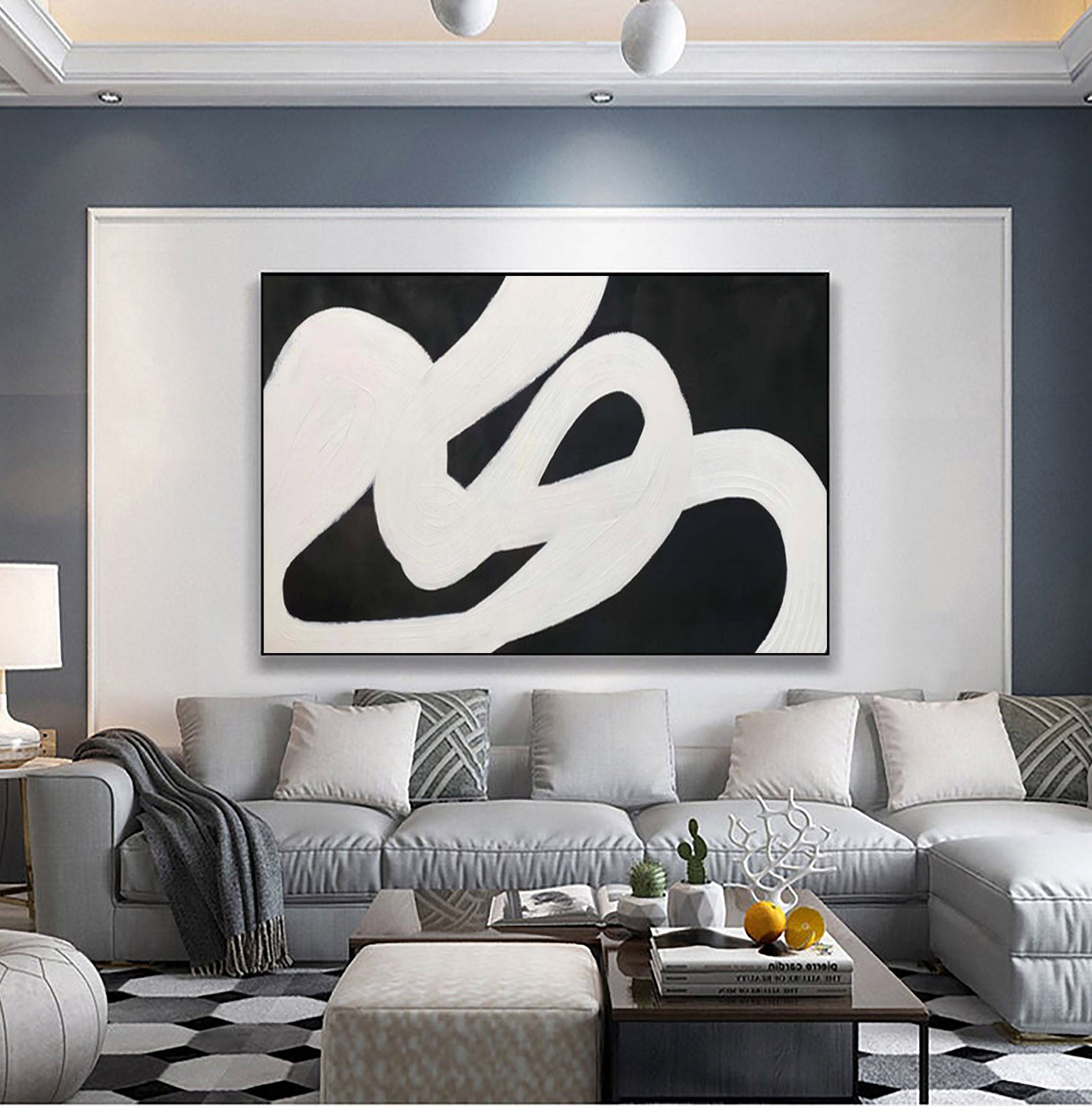 Abstract Black and White Textured Wall Art for Modern Home Decor #TX167