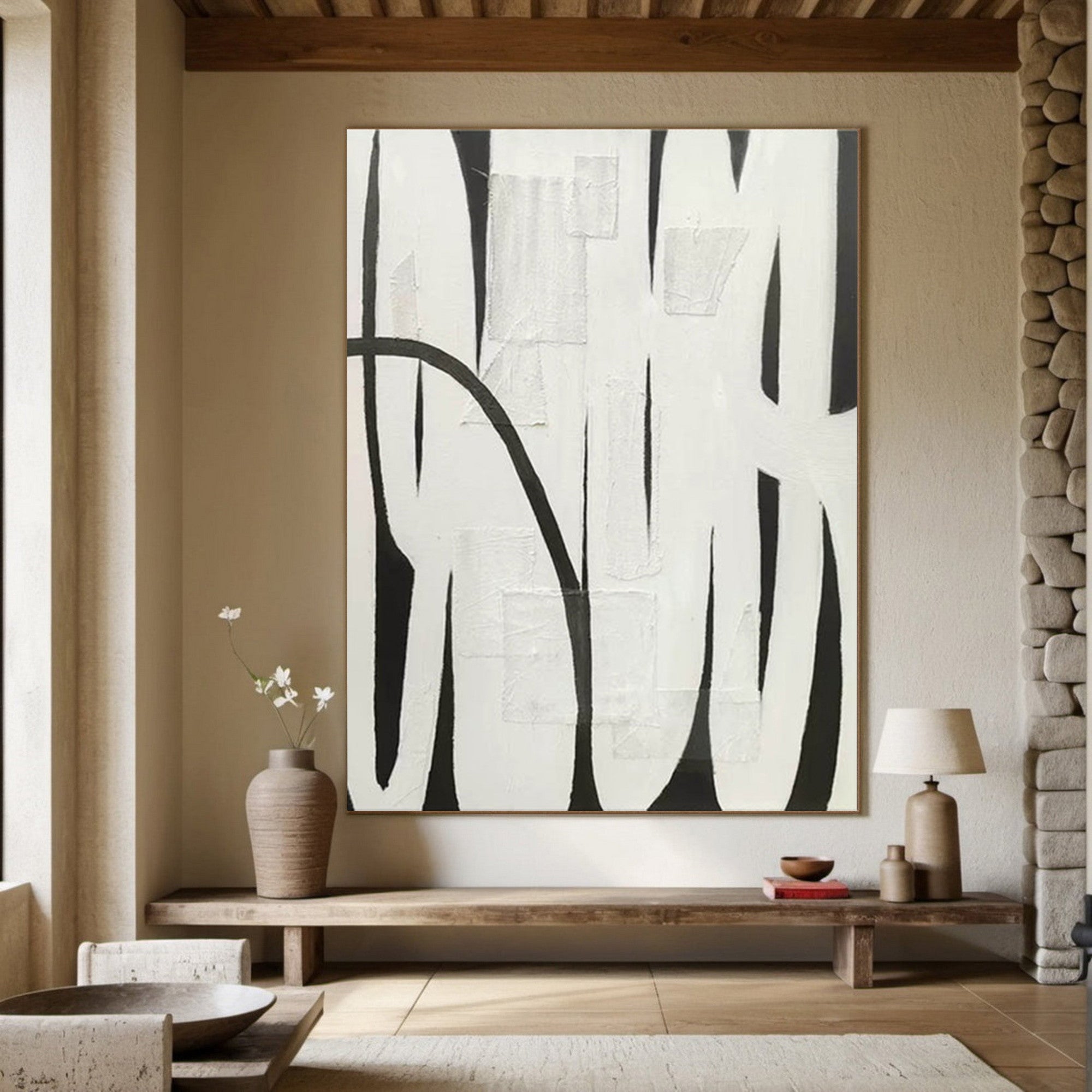 WabiSabi Wall Art Black and White Textured Art for Large Artwork Displays #TX157