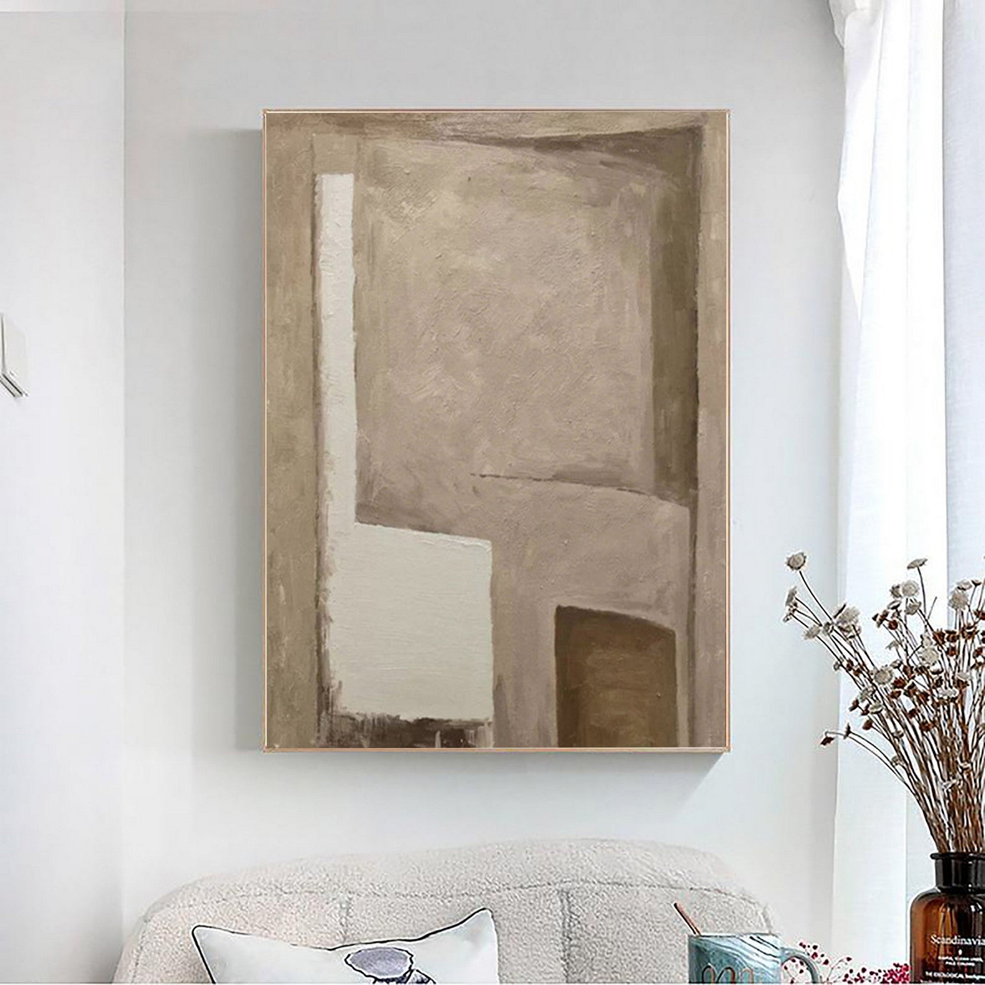 WabiSabi Wall Art Neutral Abstract Painting for Minimalist Living Room or Bedroom Decor #TX155