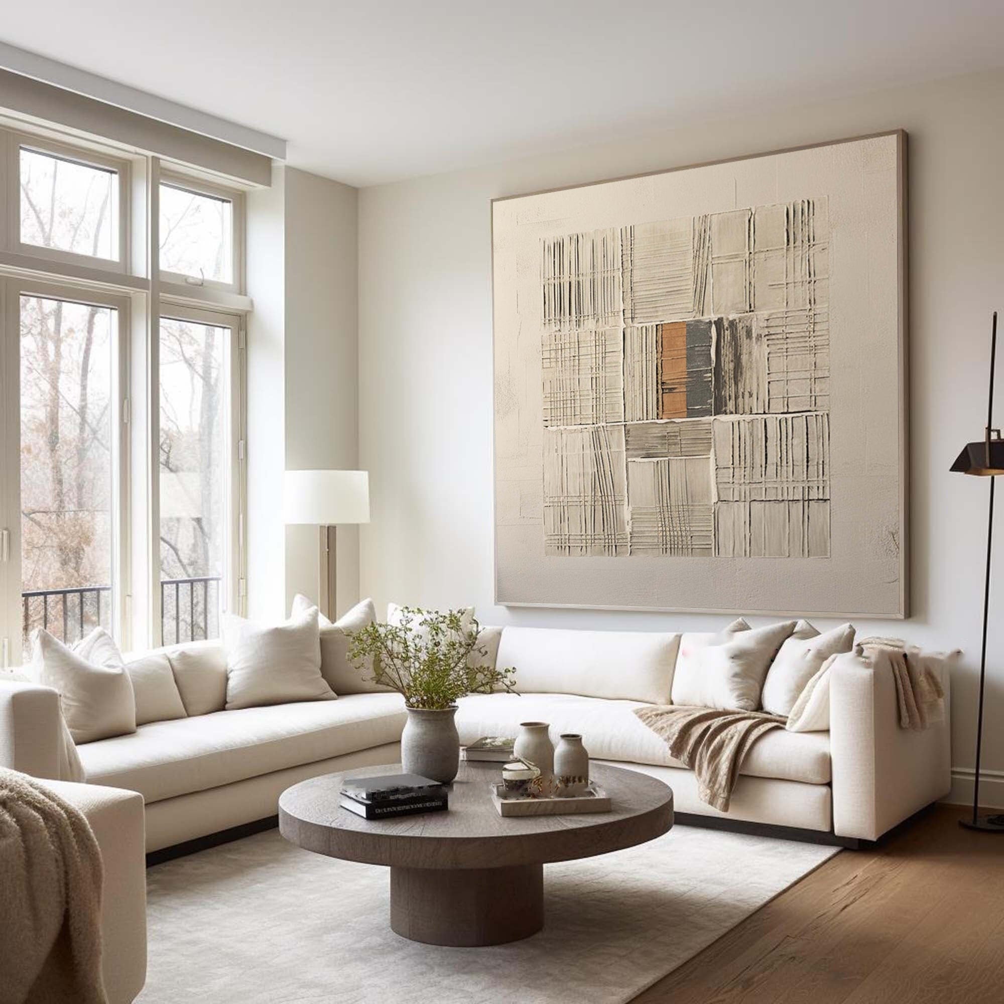 Wabi Sabi Inspired Textured Wall Art with Geometric Design for Modern Home Decor #TX257