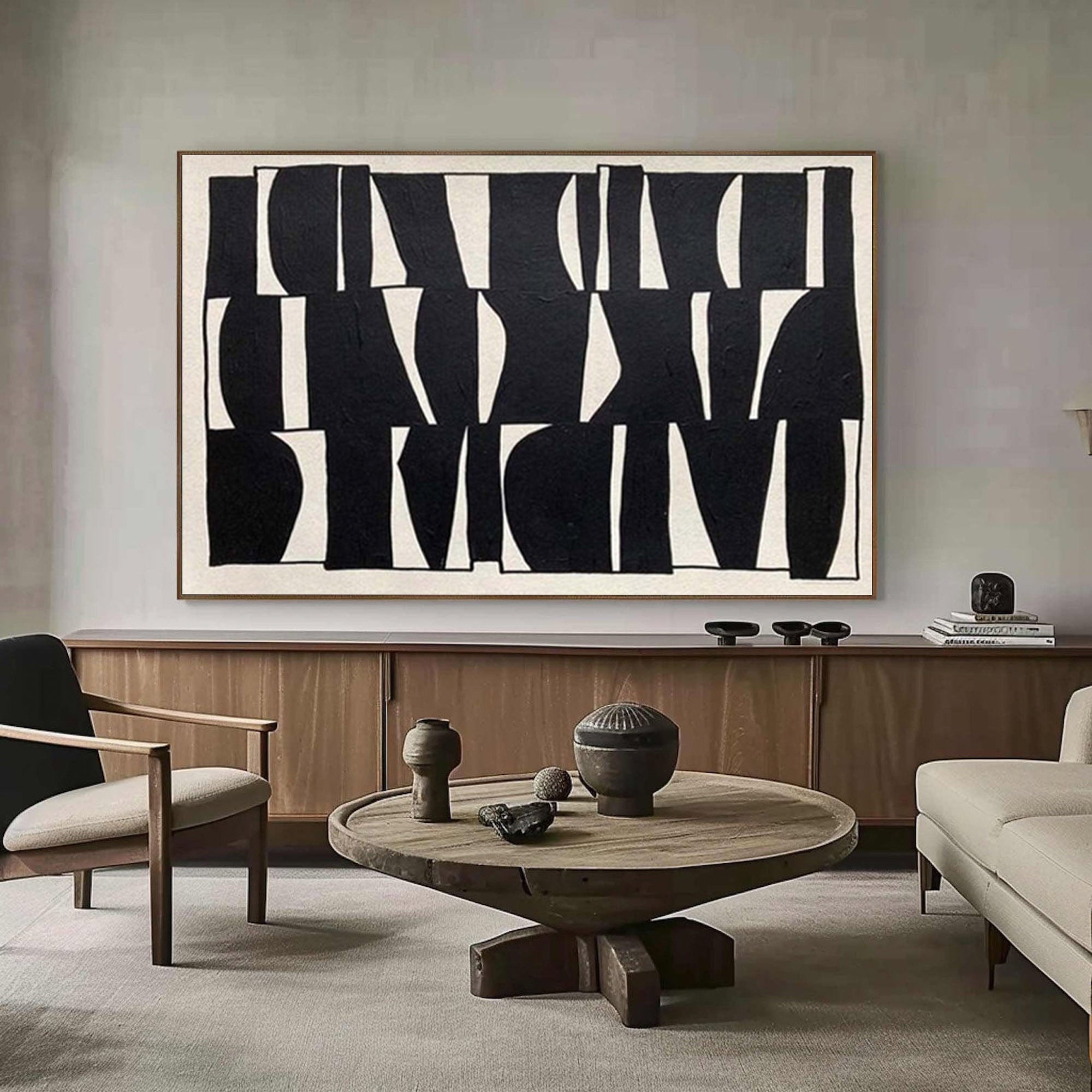 Wabi Sabi Wall Art Black and White Textured Abstract Canvas Art for Contemporary Home Decor #TX207