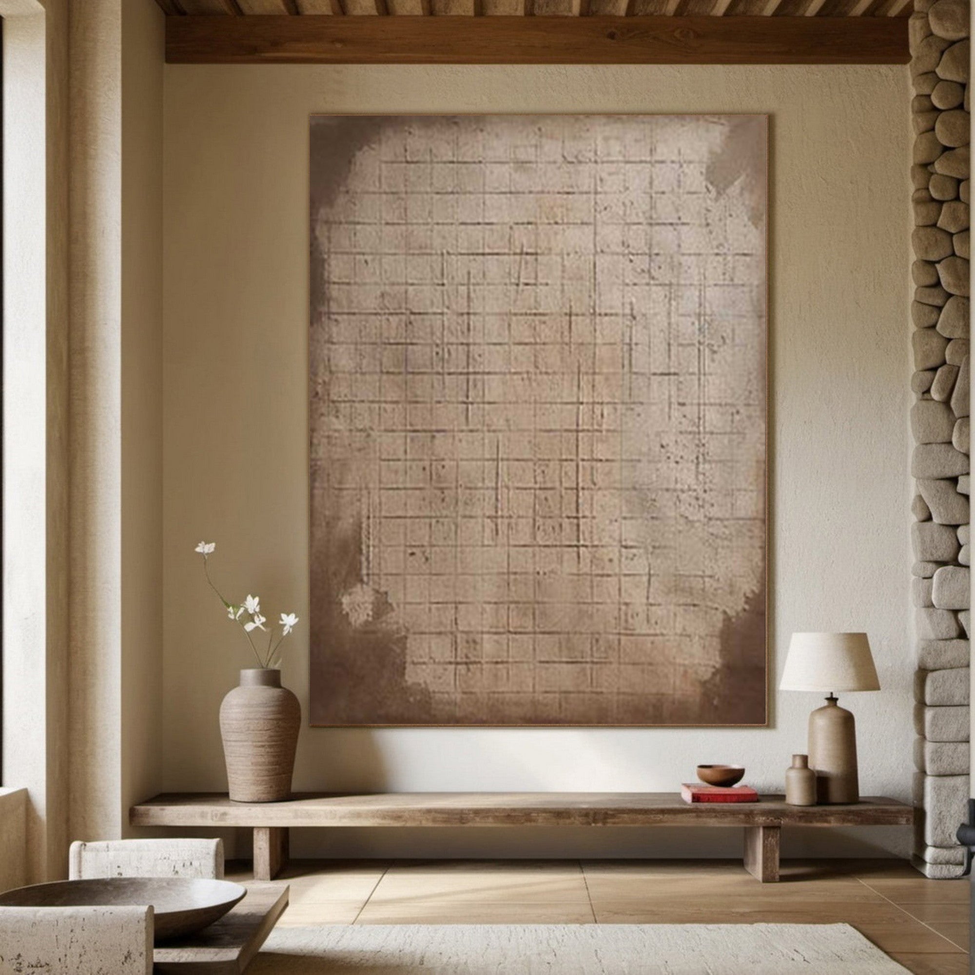 Wabi Sabi Wall Art Textured Geometric Abstract Painting for Modern Home Decor #TX237