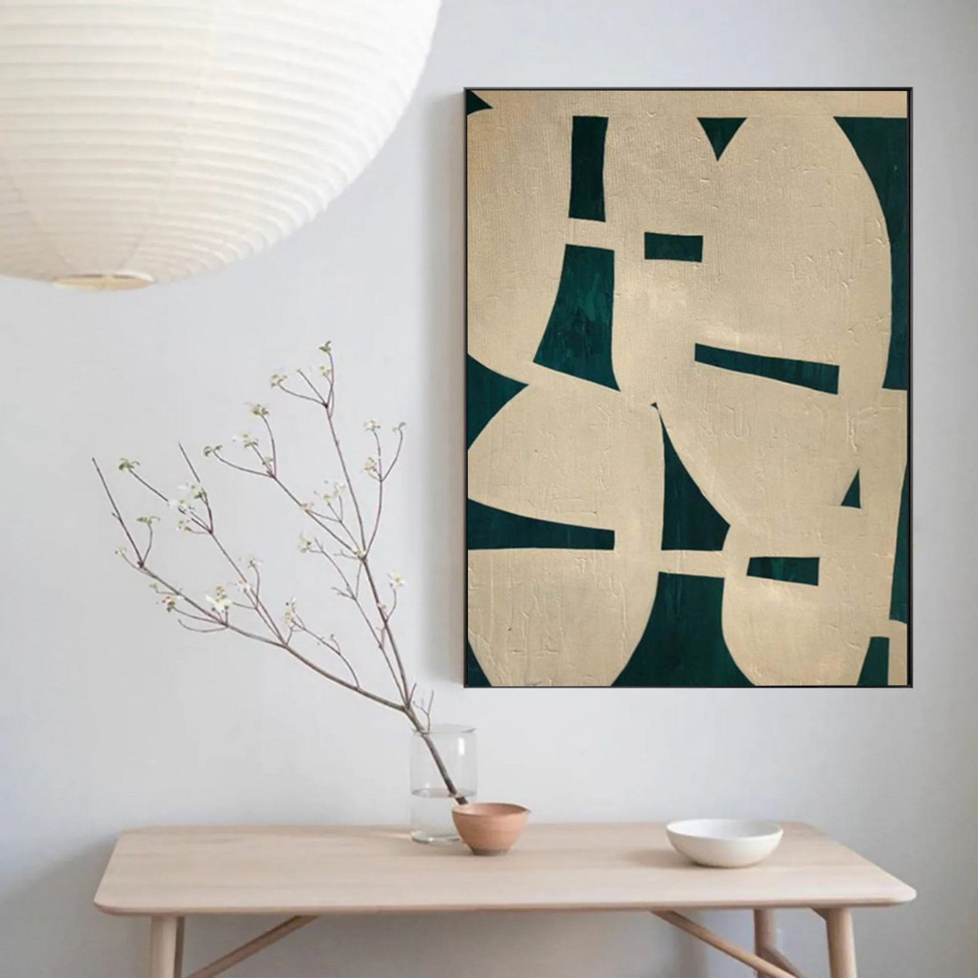 Abstract Minimalist Canvas Painting with Textured Design in Green and Beige #TX201
