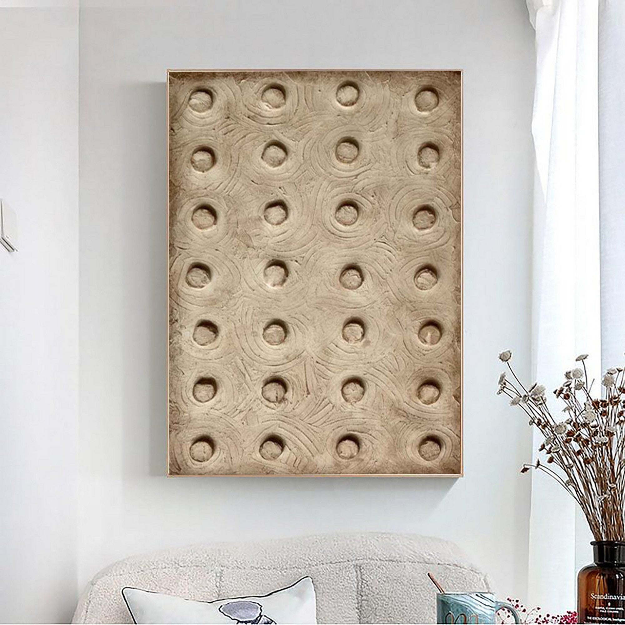 WabiSabi Textured Circle Pattern Wall Art for Unique Minimalist Interior Decoration #TX196