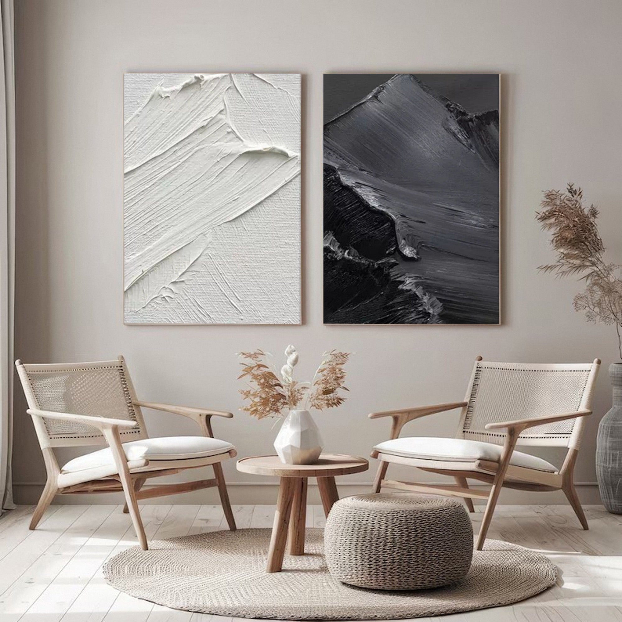 Black and White Textured Wall Art Set for Living Room and Bedroom Decor #SP024