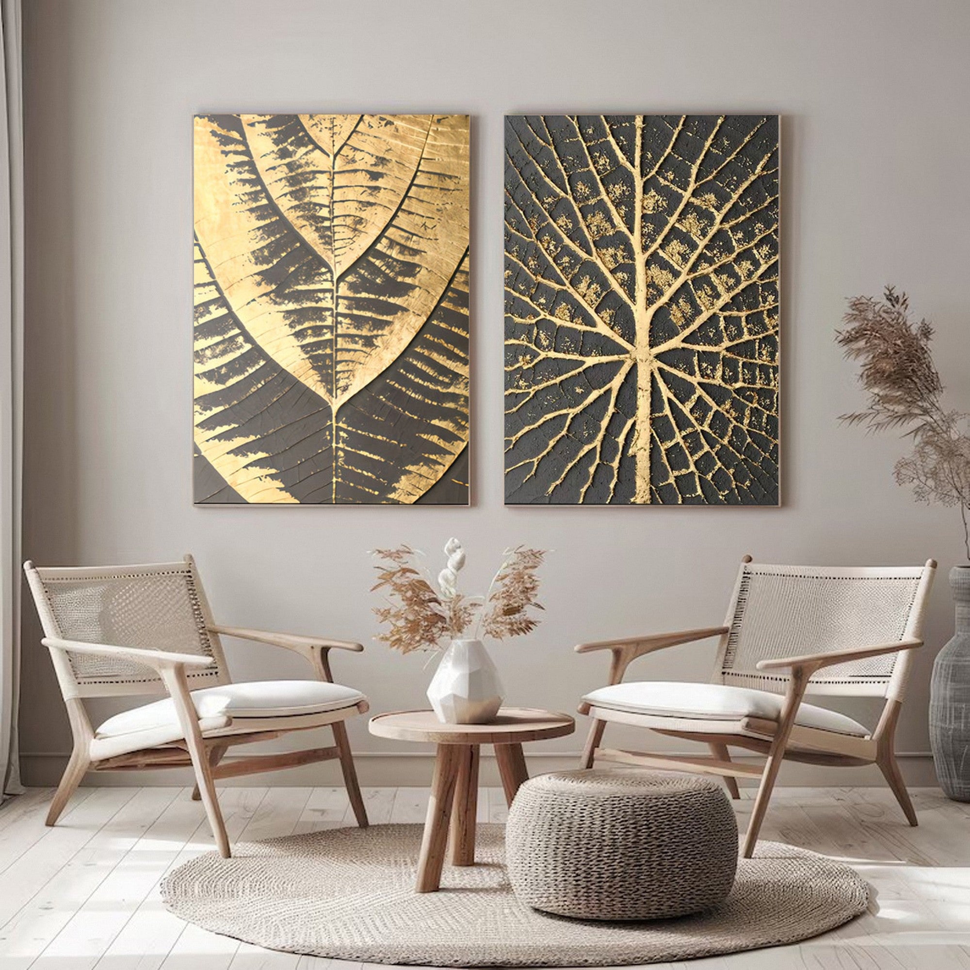 Abstract Metal Wall Art with Golden Leaf Designs #SP003