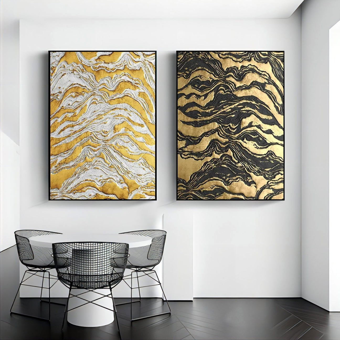 Abstract Metal Wall Art with Gold Marble Texture for Modern Interiors #SP008