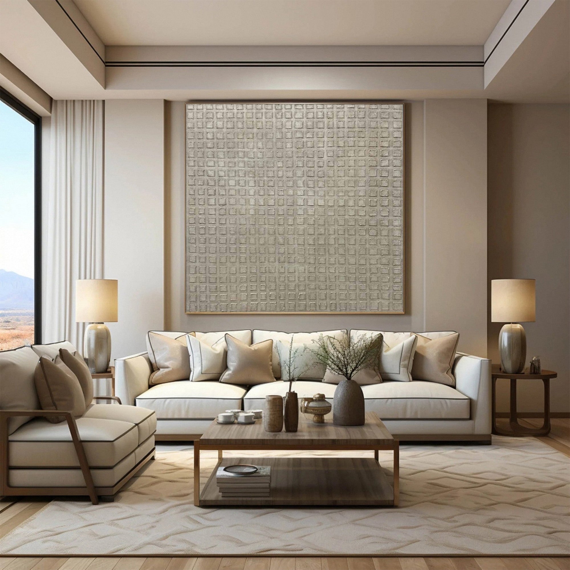 WabiSabi Abstract Grid Wall Art for Minimalist and Textured Interior Design #TX190