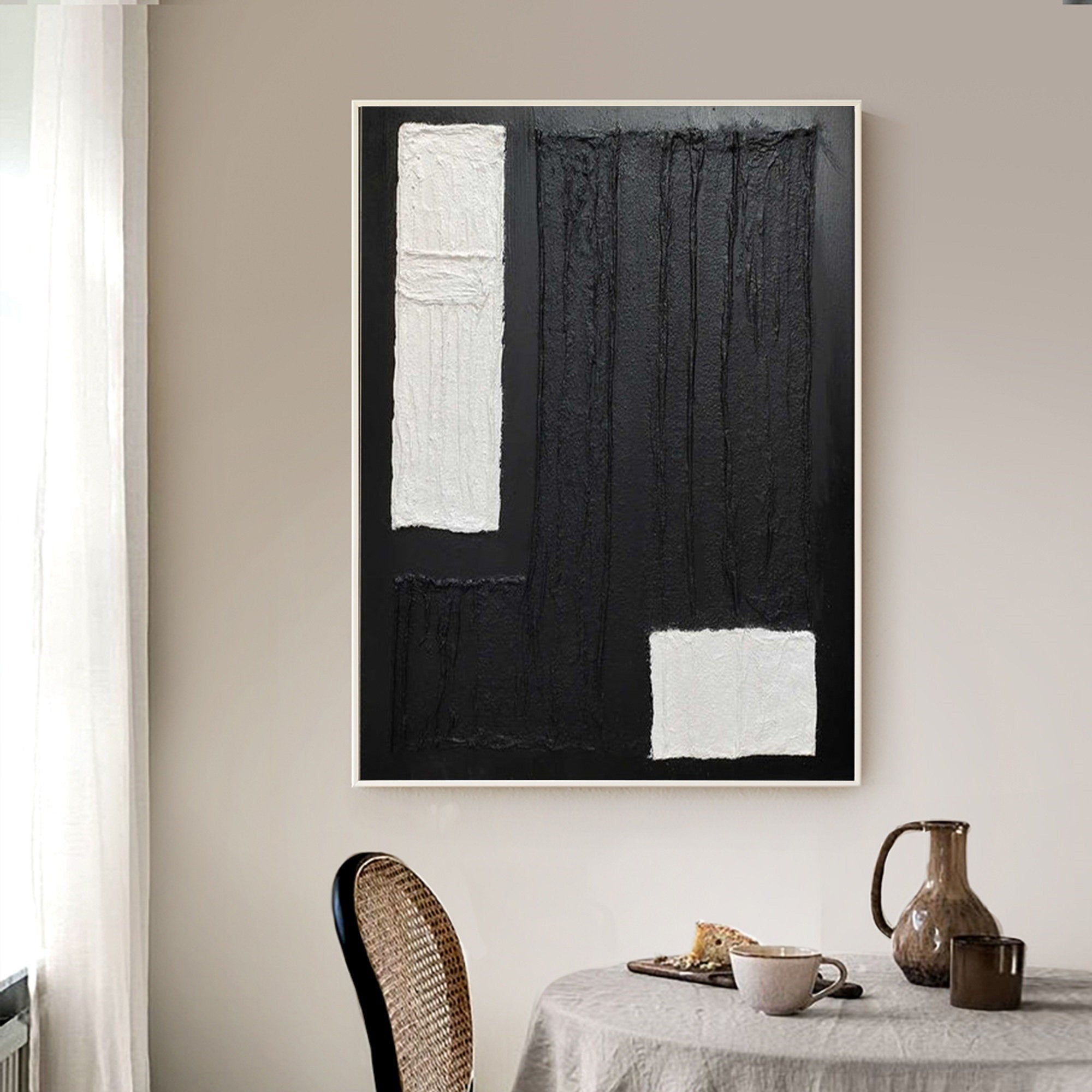 WabiSabi Wall Art Black and White Textured Art for Contemporary Decor #TX177